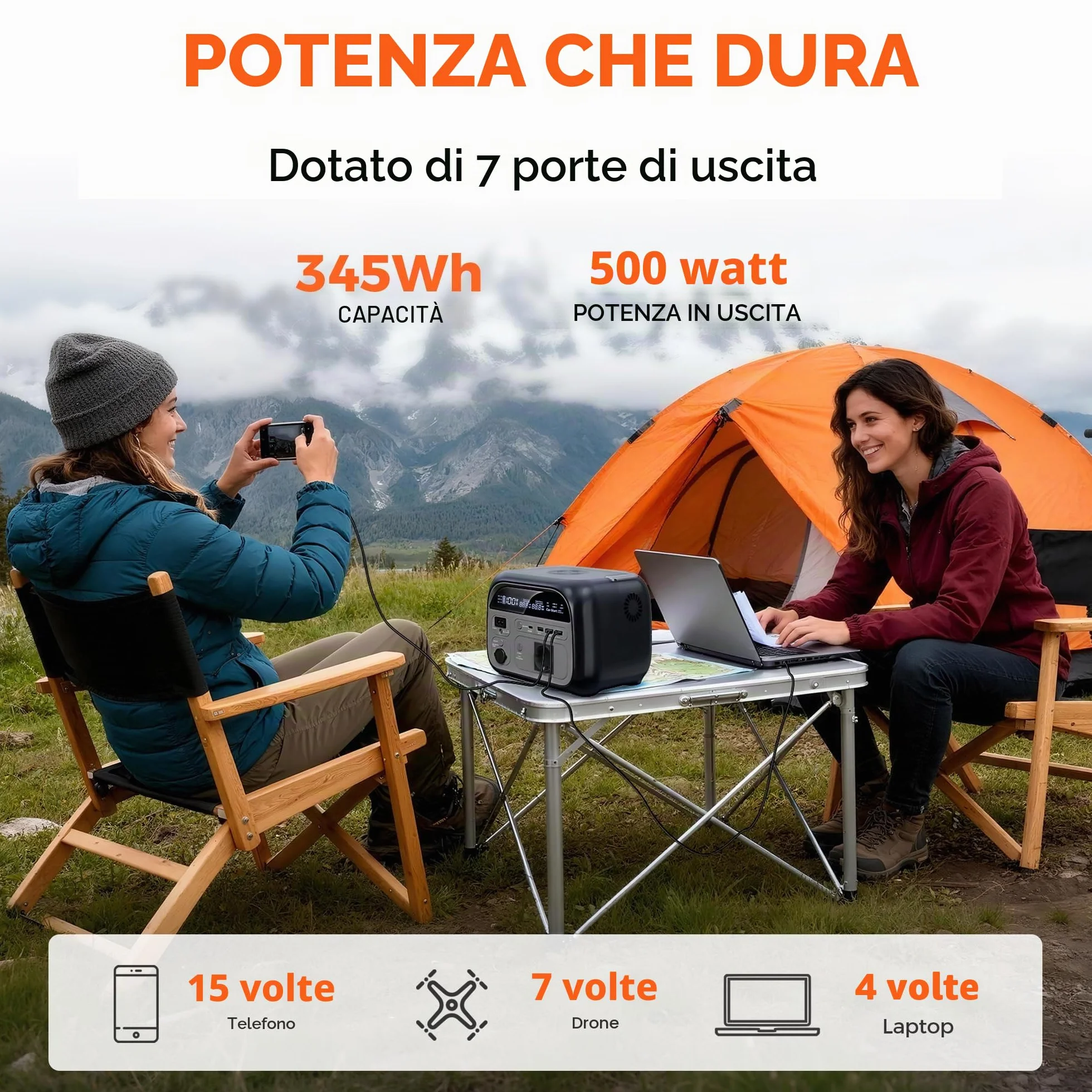Power Station portatile da 345 Wh, generatore solare da 500 W con modalità UltraFast Batteria, LiFePO4, Power Station Solar con 220 V AC/Car Lighter Port/uscita USB per campeggio all'aperto