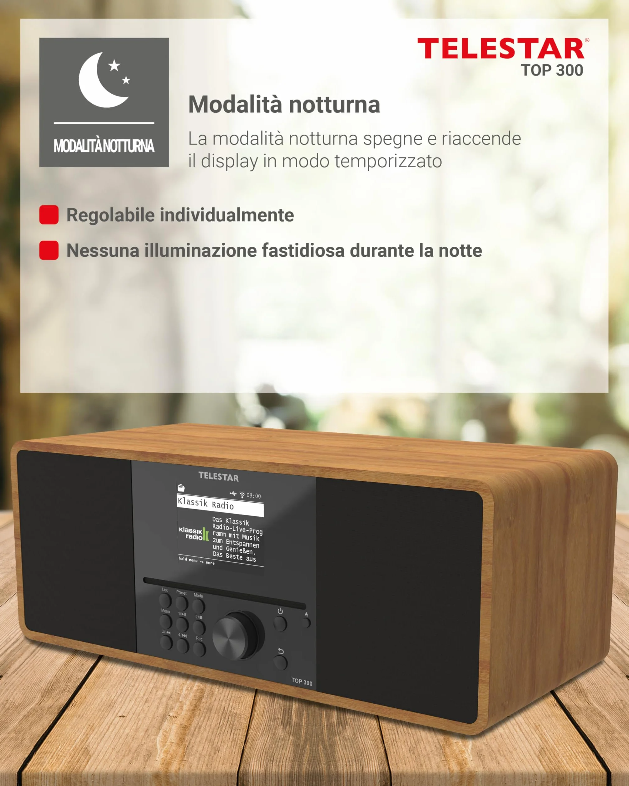 TELESTAR TOP 300 Radio DAB+/Internet con lettore CD stereo 2x15W Bluetooth Audio-Streaming Legno