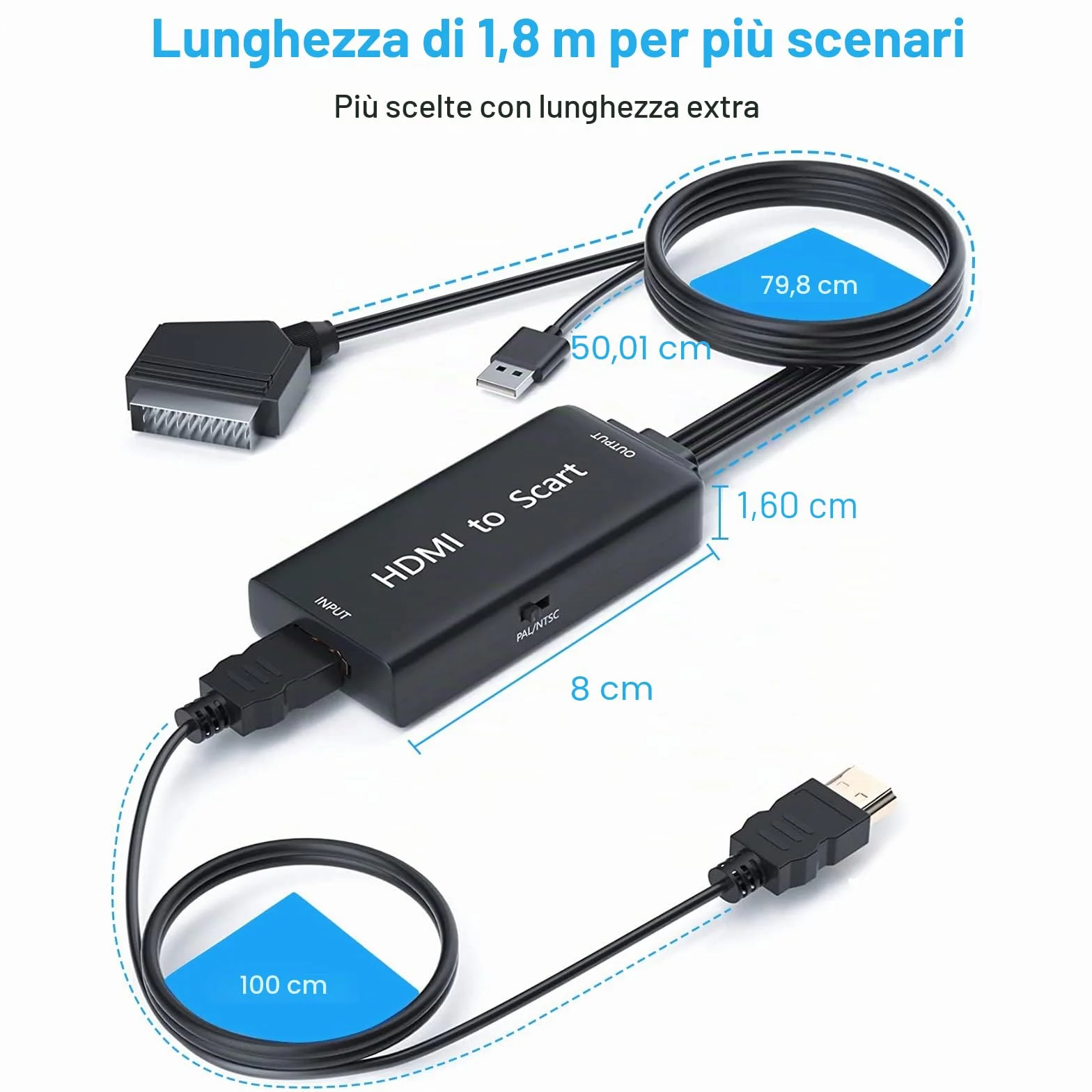 Convertitore HDMI a SCART Adattatore 1080P Video Audio per HDTV