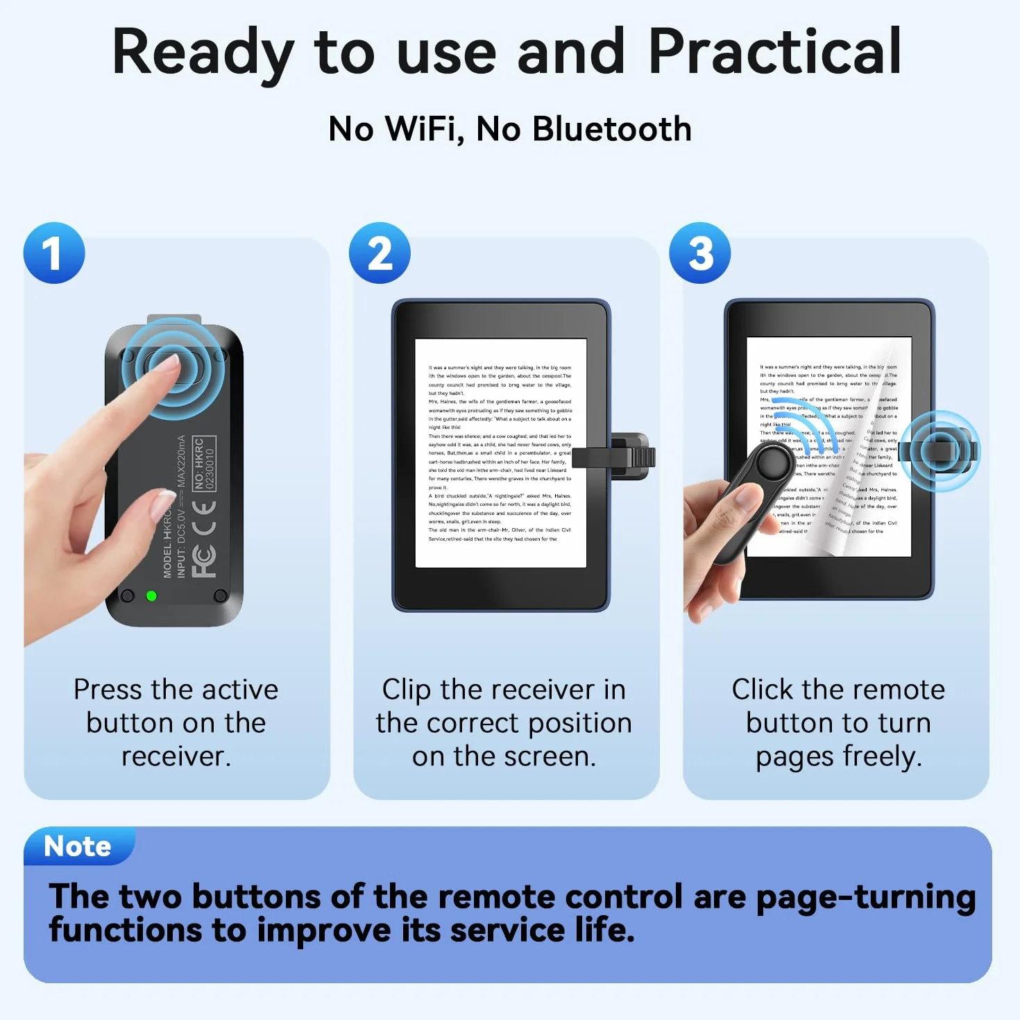 Supporto per Kindle con Telecomando Pagina Turner HKRC004 per Leggere a Letto, Lettore eBook, RF volta pagina per Kindle/iPad/Tablet