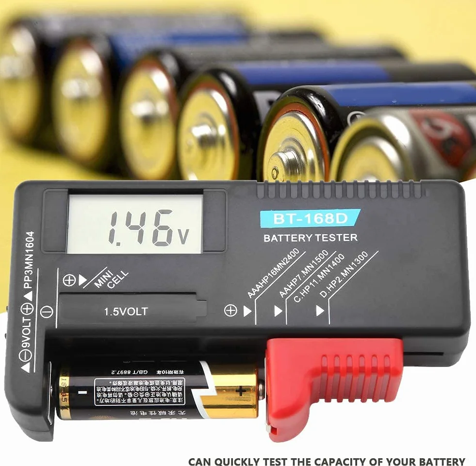 Testeur de Tension Batterie BT-168D - Checker Monitor Digitale pour AA AAA CD 9V 1.5V Pile Bouton