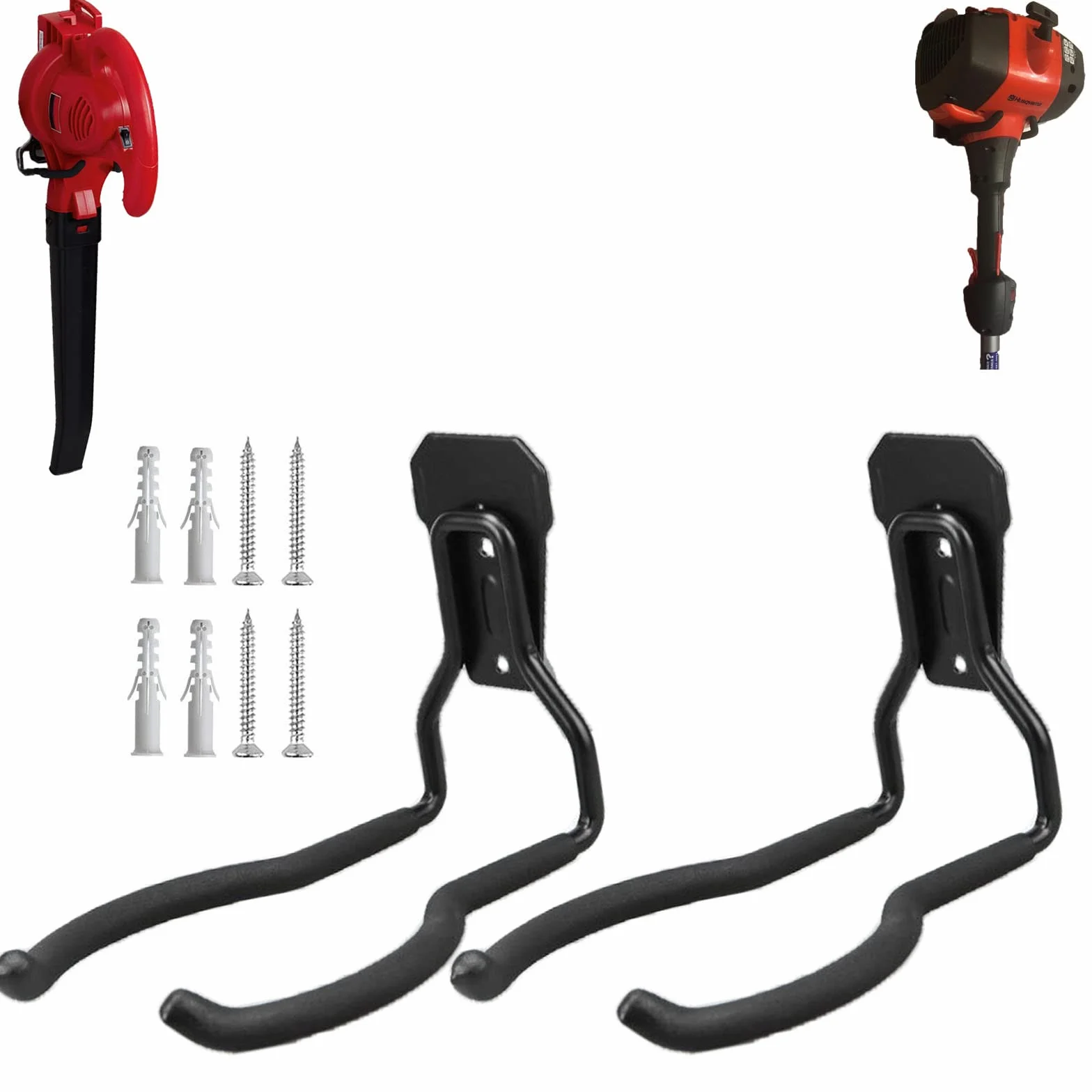 Weedeater, appendiabiti per tagliabordi, per mangiatori di erbacce, ganci da parete per garage, supporto per utensili elettrici per parete del garage, ganci per organizer e stoccaggio di