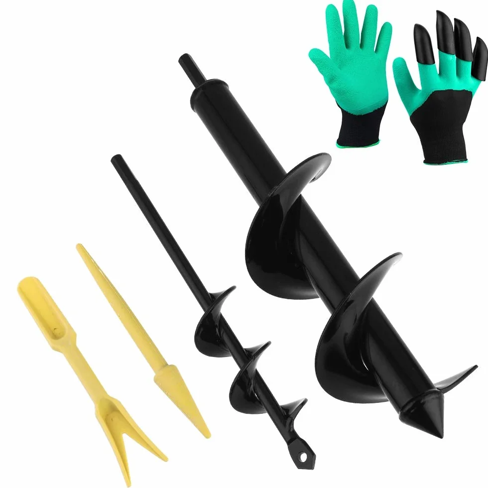 2Pz Punta per Trivella a Spirale da Giardino Ø 80 + Ø 40 mm Trivella Manuale da Giardino Attrezzo da Giardinaggio per Piantare Piantine e Bulbi con Guanti (2PCS)
