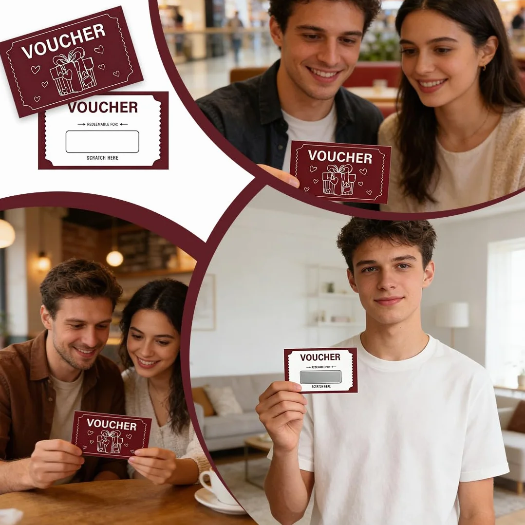 Carte Gratta e Vinci Vuote Rosso con Adesivi, Biglietti Scratch Off per Buoni Regalo DIY - Fornitura per Feste, Aziende, Compleanni e Matrimoni