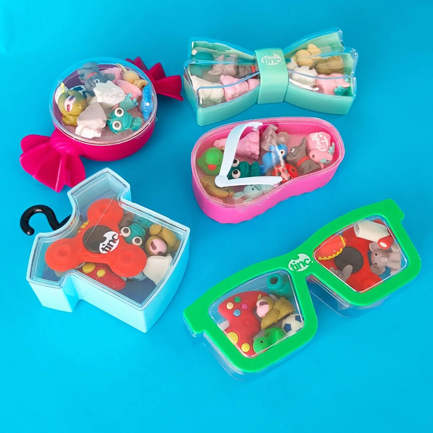 Tinc Gomme Infradito Rosa Set Figurine Animali Multicolori Cancelleria Creativa Confezione 10