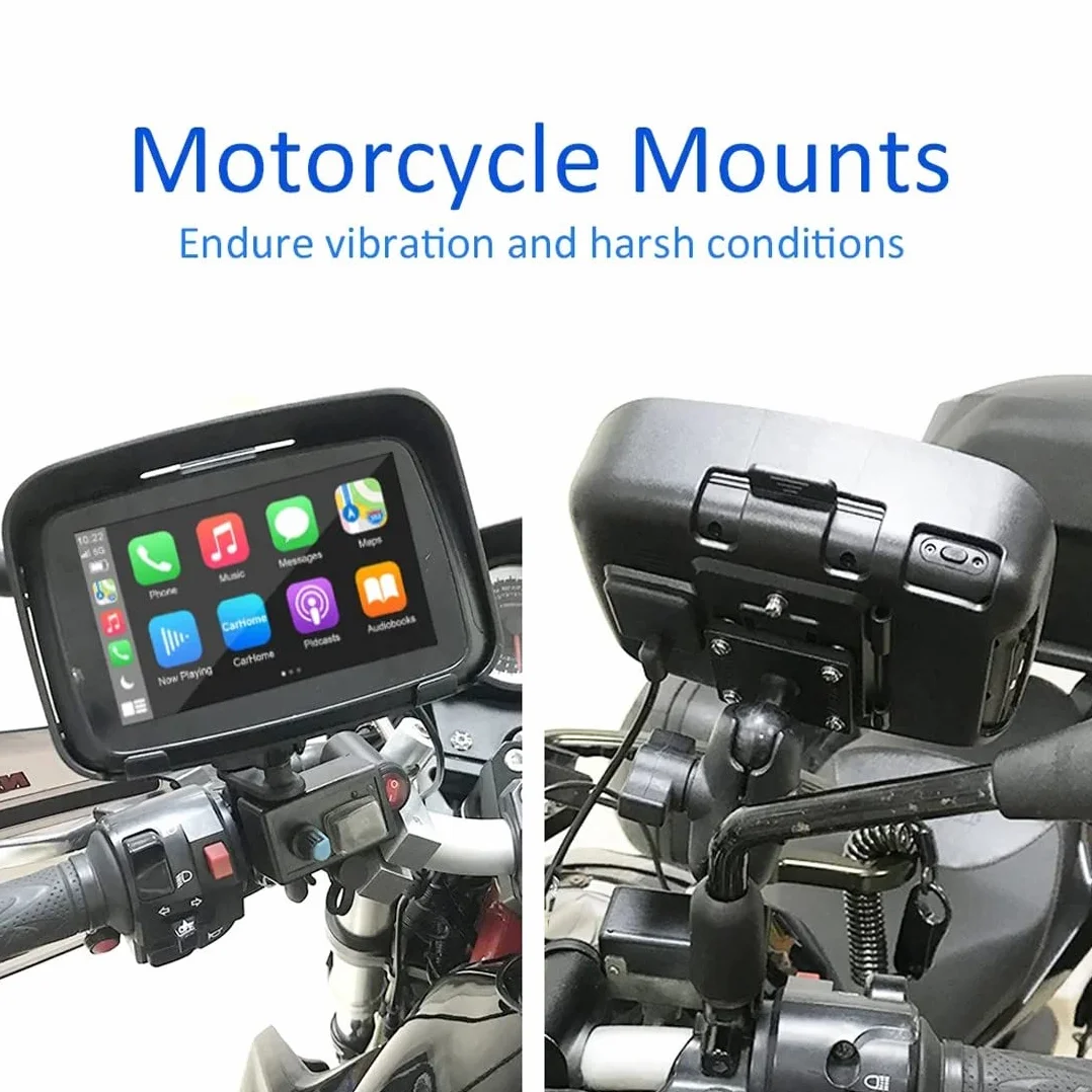 Navigatore Moto IPX7 Impermeabile 5" Touch Screen HD Carplay Wireless Android Auto Supporto