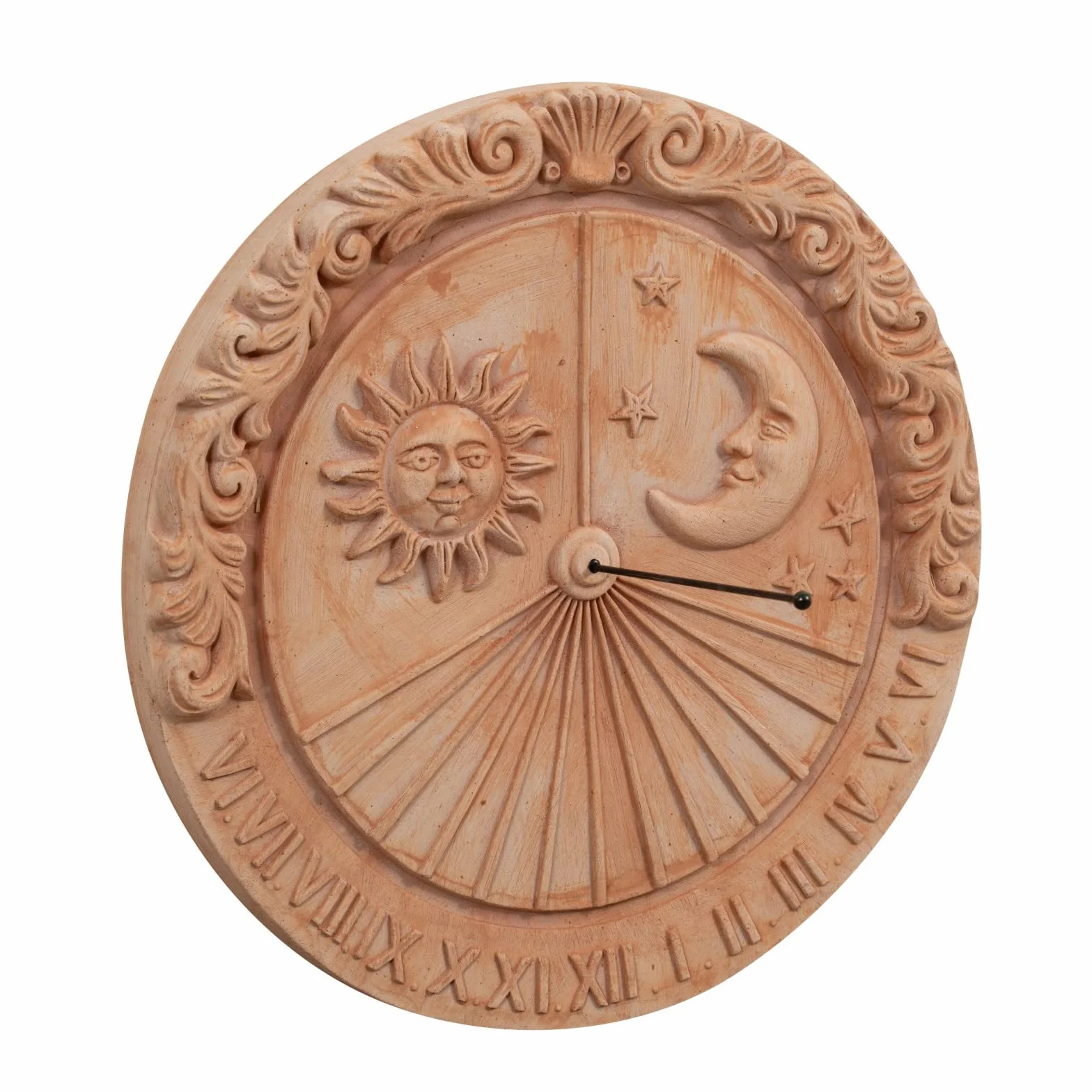 Biscottini Meridiana in terracotta 53,5x6,5x53 Made in Italy - Pannelli decorativi Sole e luna - Decorazioni casa terracota cucina - Accessori casa shabby - Orologio giardino - Bussola professionale