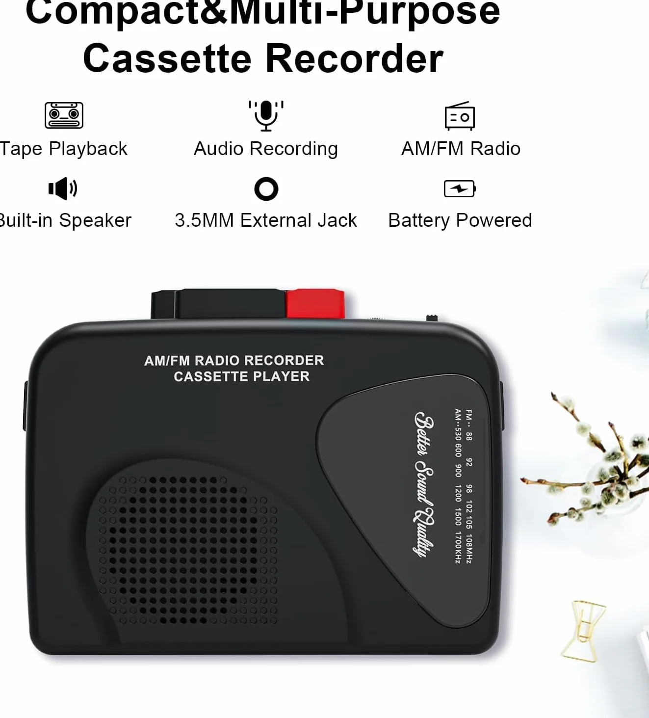 Lettore cassette portatile registratore radio AM/FM nero
