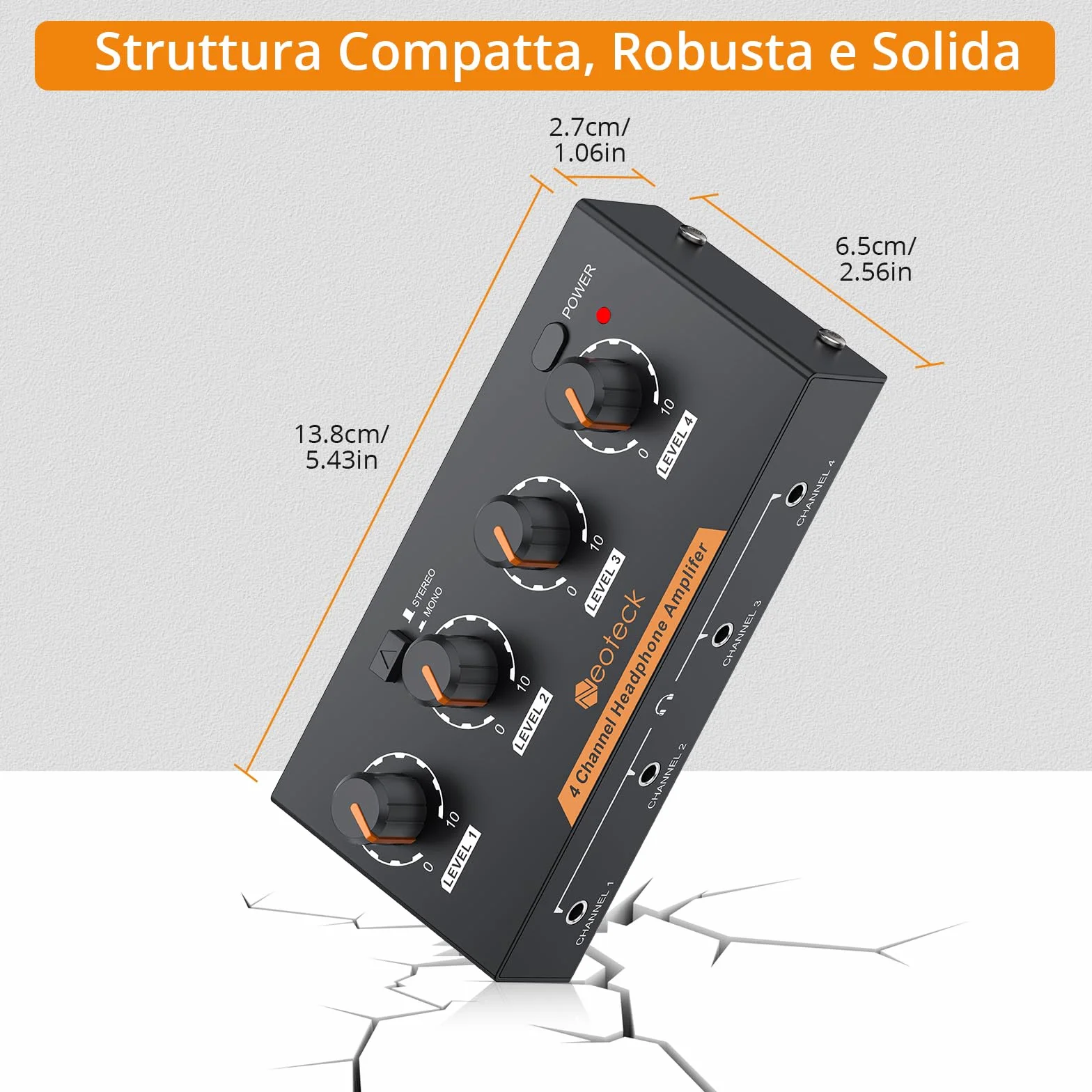 Neoteck Amplificatore per Cuffie 4 Canali Stereo Audio Mono/Stereo in Metallo con Cavo 3,5 mm