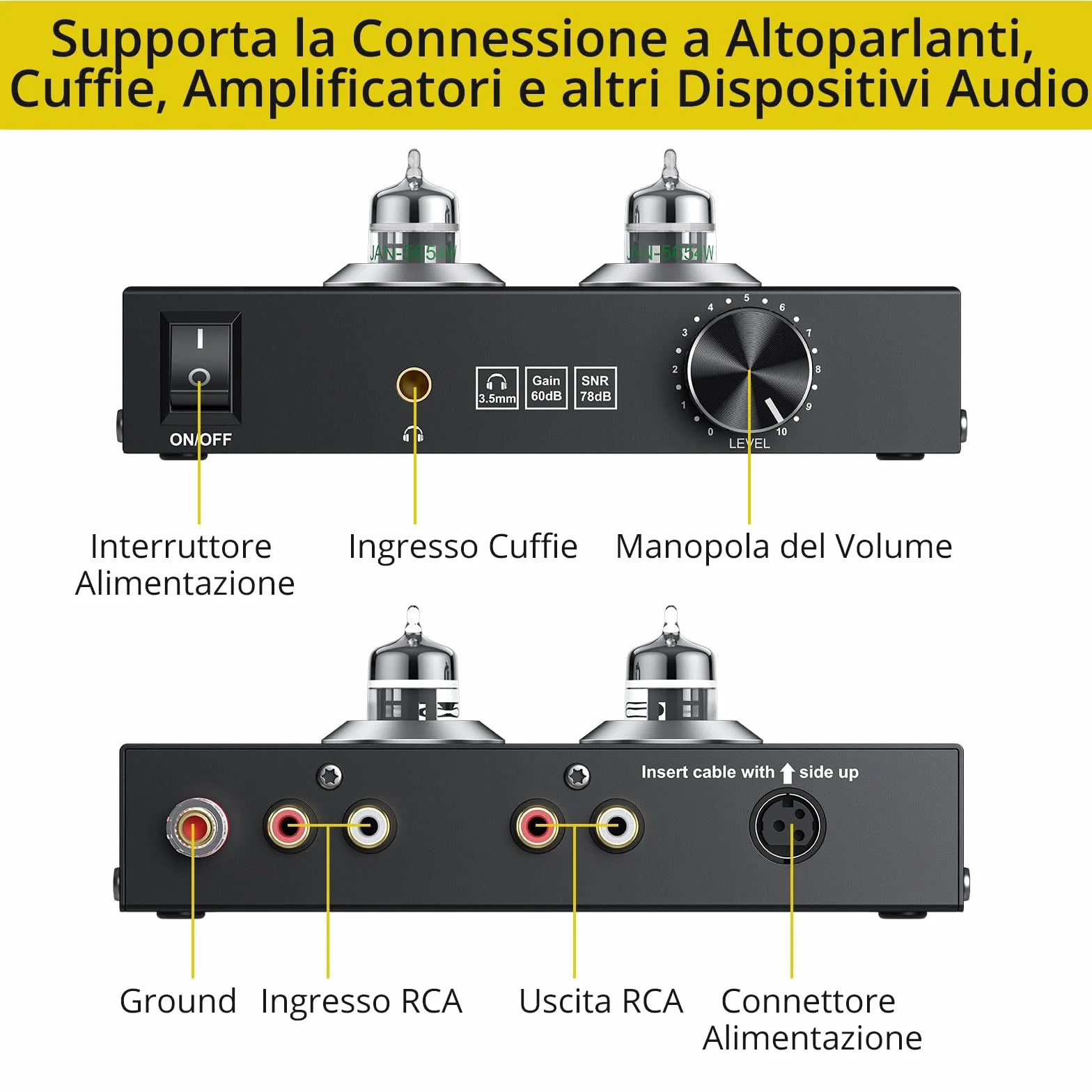 PROZOR Preamplificatore Phono Valvolare MM con Controllo Volume Hi-Fi JAN GE5654 Uscita RCA 3,5mm