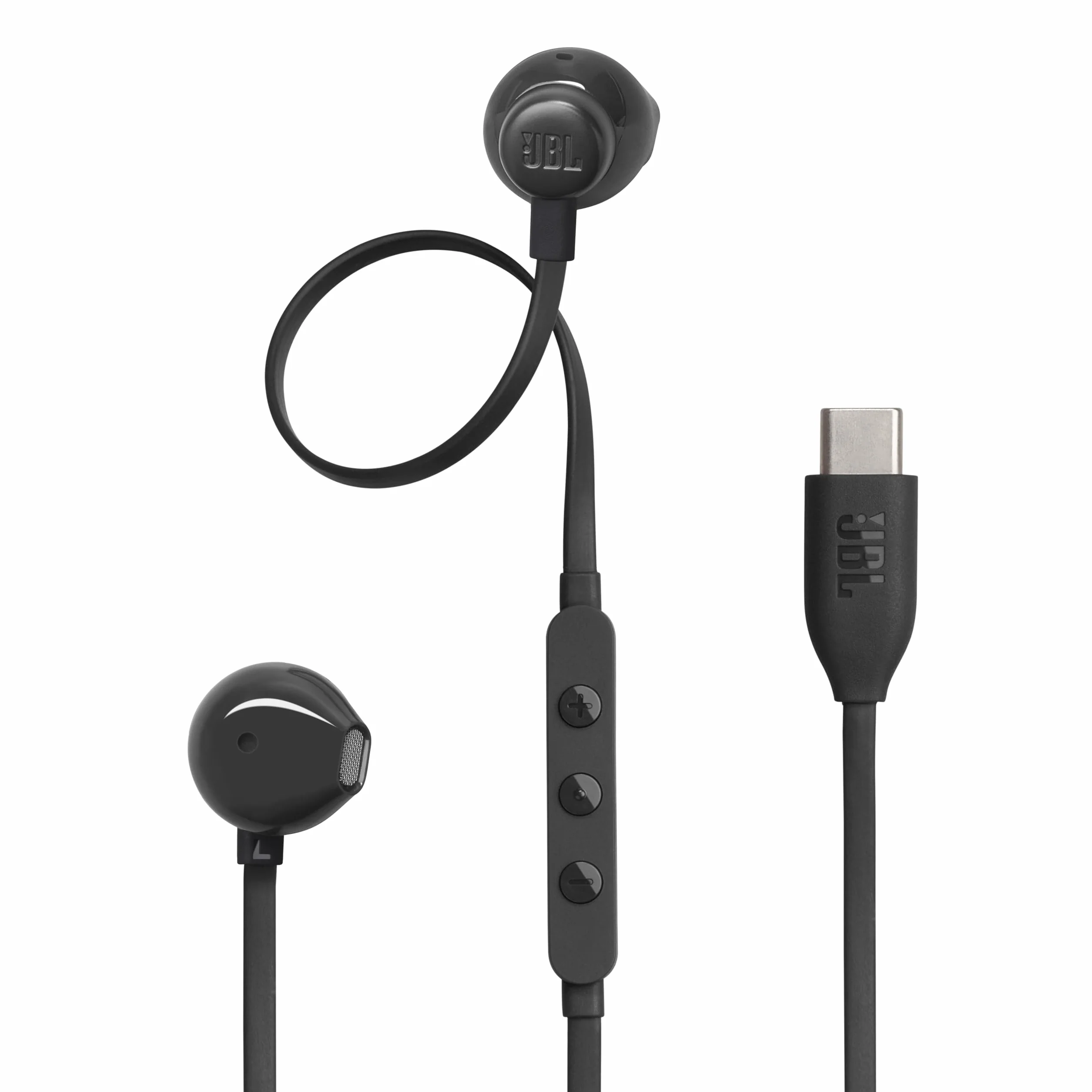 JBL Tune 305 C Auricolari USB-C Alta Risoluzione Audio Cavo Piatto Antigroviglio JBL Pure Bass Nero
