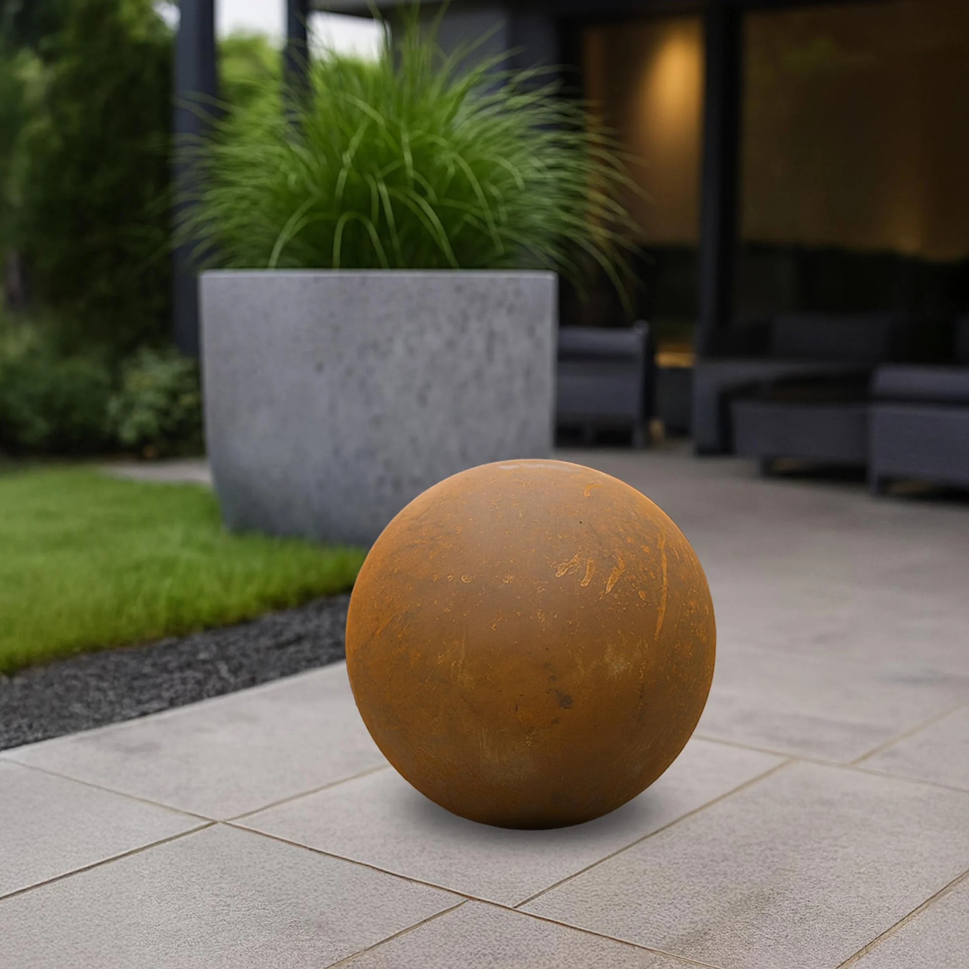 UNUS Sfera decorativa da giardino in metallo, diametro 40 cm, effetto ruggine per giardino, aiuole e terrazze