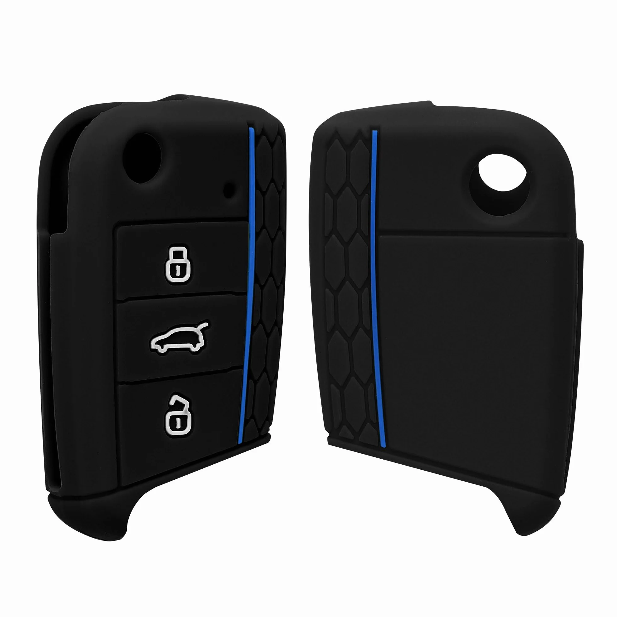 kwmobile Custodia Coprichiave Compatibile con VW Golf 7 MK7 3 Tasti Cover Telecomando Chiave Auto Nero Blu