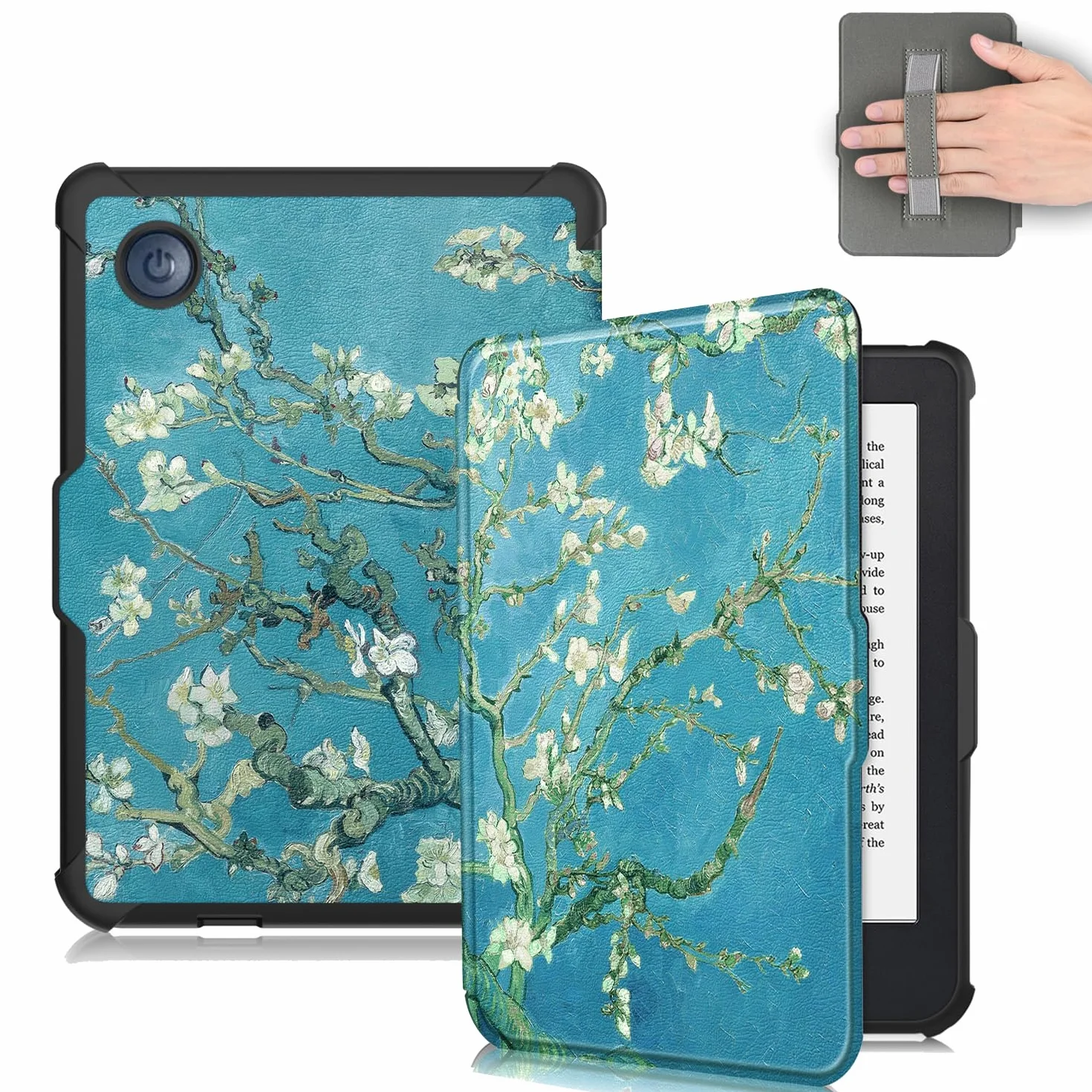 Automatyczna Ultra Cienka Pokrowiec dla Kobo Clara Colour 2E BW z Czasem Snem i Paskiem Nadgarstkowym Floralny