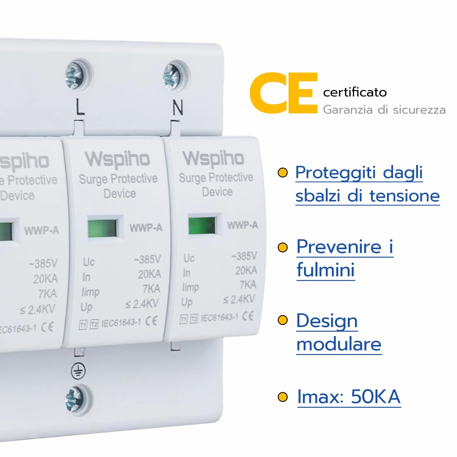 Scaricatore di sovratensioni Tipo 1+Tipo 2 4 poli 385 V 20-40 KA