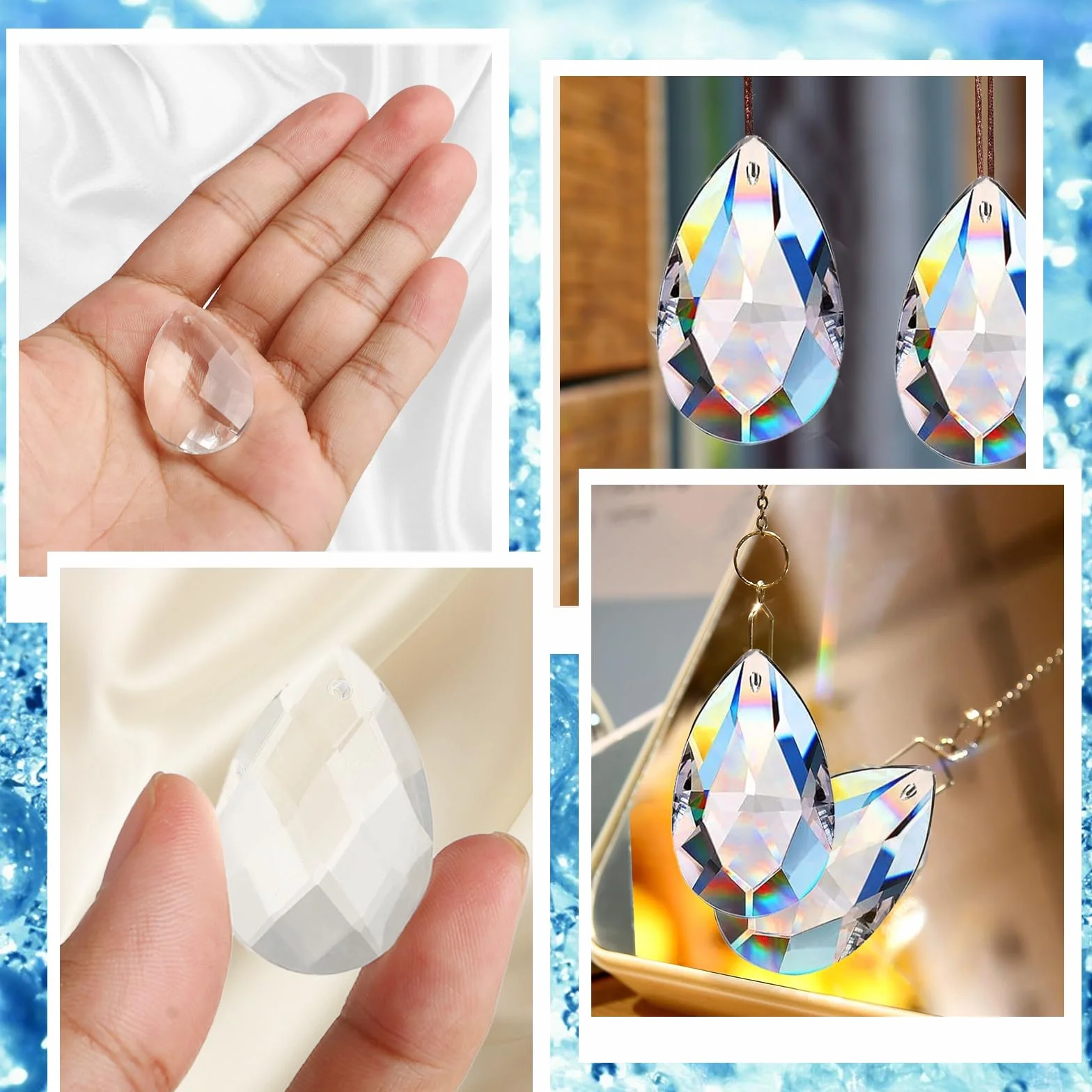 Set di 20 cristalli a forma di diamante da appendere - Acchiappasole in cristallo, prisma, acchiappasole e sfera come acchiappa-luce per finestre, lampadari e decorazione