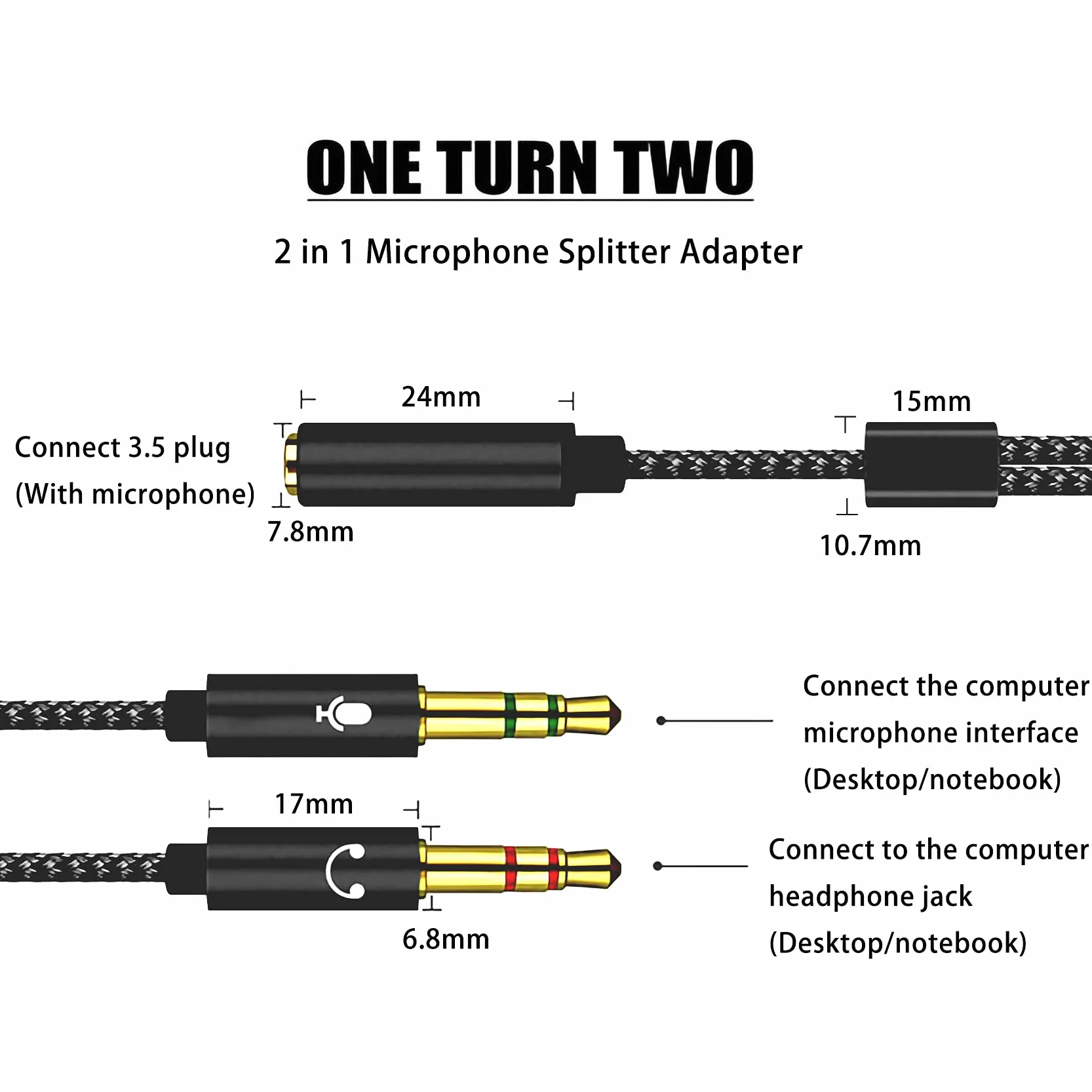 Cavo Audio Microfono Cuffie 2 in 1, Sdoppiatore Cuffie Microfono, Adattatore Jack 3,5mm Maschio a Femmina per Notebook PC PS4 Xbox