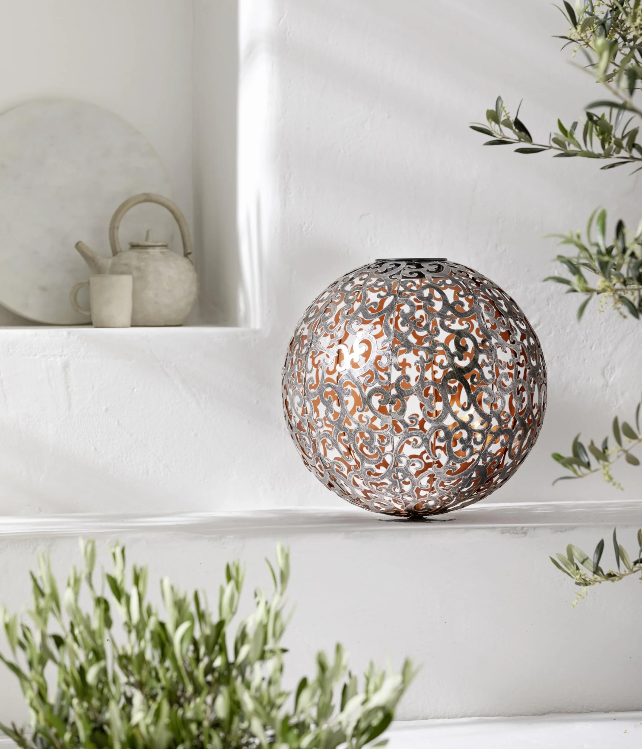 Dehner - Sfera Solare Luanda, Ø 30 cm, Metallo, Argento/Rame