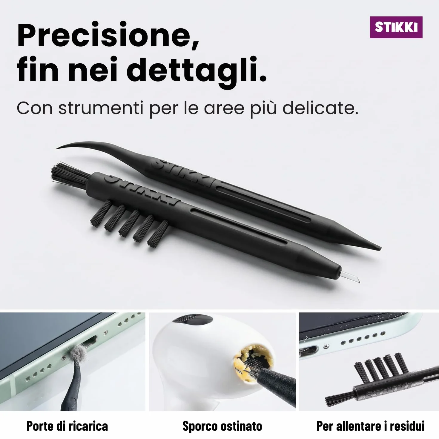 STIKKI Kit Pulizia Telefono e Cuffie per iPhone e AirPods - Pasta Pulizia con Strumenti USB C, Lightning