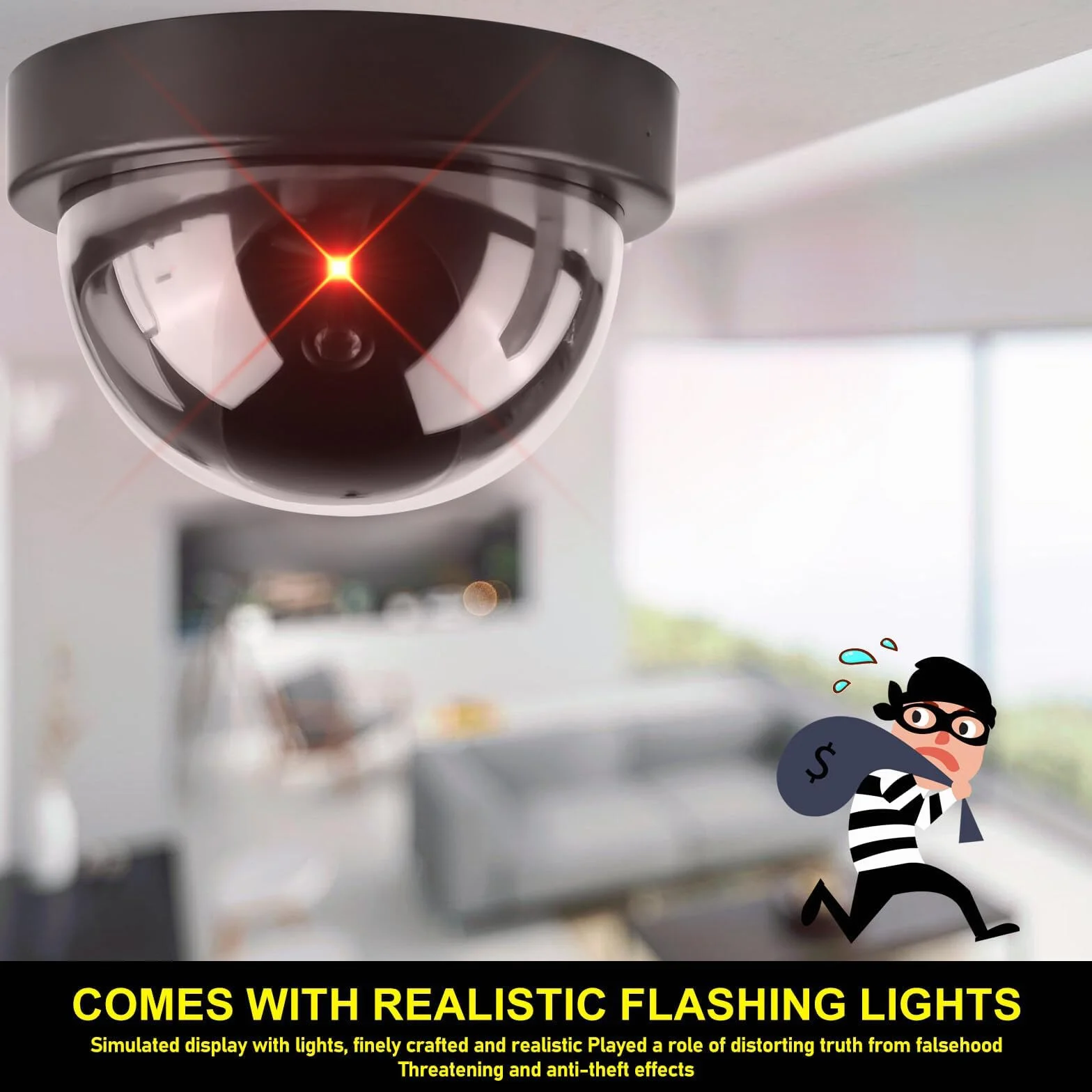 Telecamera di sicurezza finta CCTV 4 pezzi con luce LED, cupola per interni ed esterni