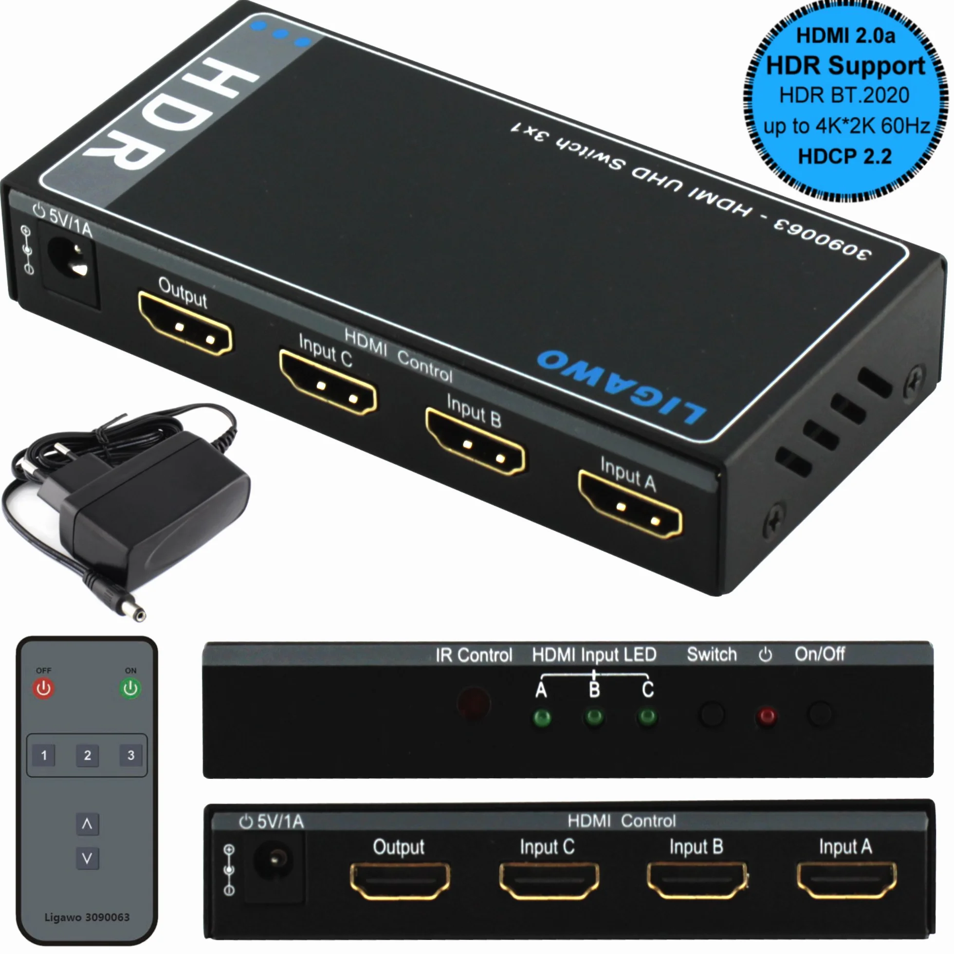 HDMI Splitter HDR 4Kx2K 60Hz UHD Ultra HD HDMI 2.0 HDCP 2.2 HEVC BT.2020