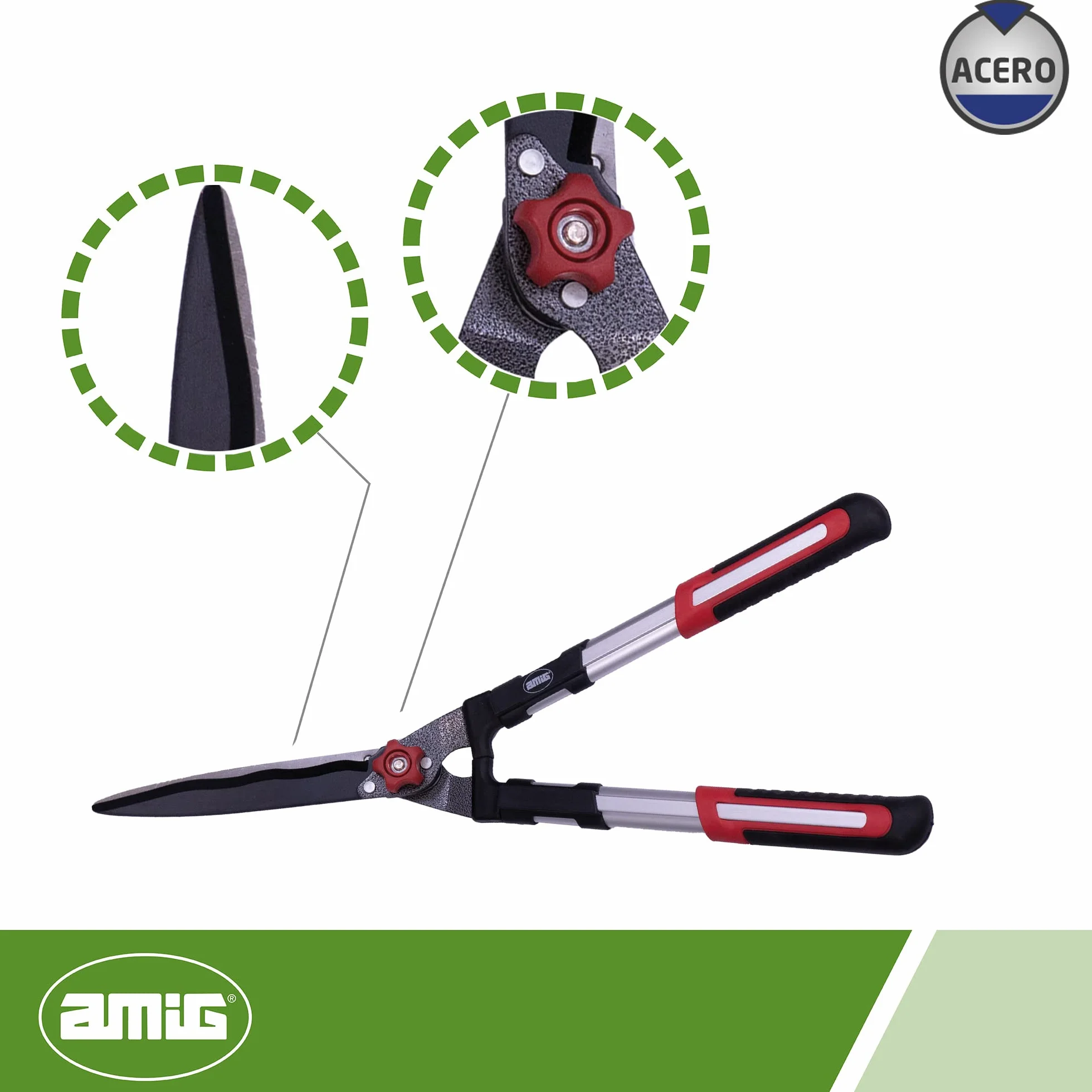 Amig Cesoie per siepi 600 mm Lama in acciaio temprato rivestito in teflon Manico antiscivolo alluminio