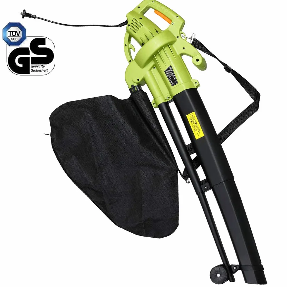 Aspirafoglie Elettrico da Giardino 3 in 1 Aspiratore Trituratore e Soffiatore Soffia Foglie Potenza 3000 W con Serbatoio di Raccolta 45lt Rotelle e Tracolla per Manutenzione Spazi Esterni