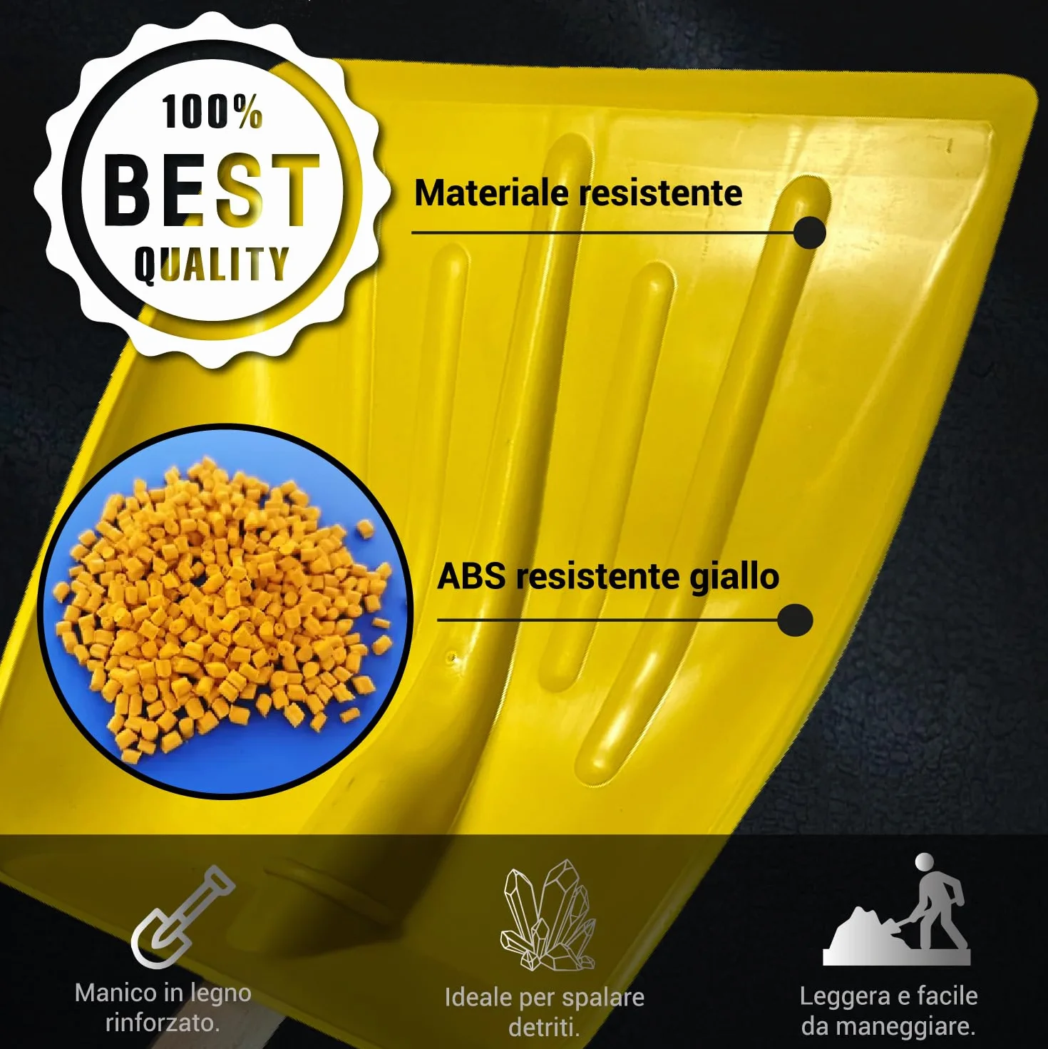 Crisalide® - Badile Super Resistente 37x42 cm con Manico in Legno - Versatile per Uso Agricolo, Giardinaggio e Lavori Pesanti, Multiuso, Pala da Neve