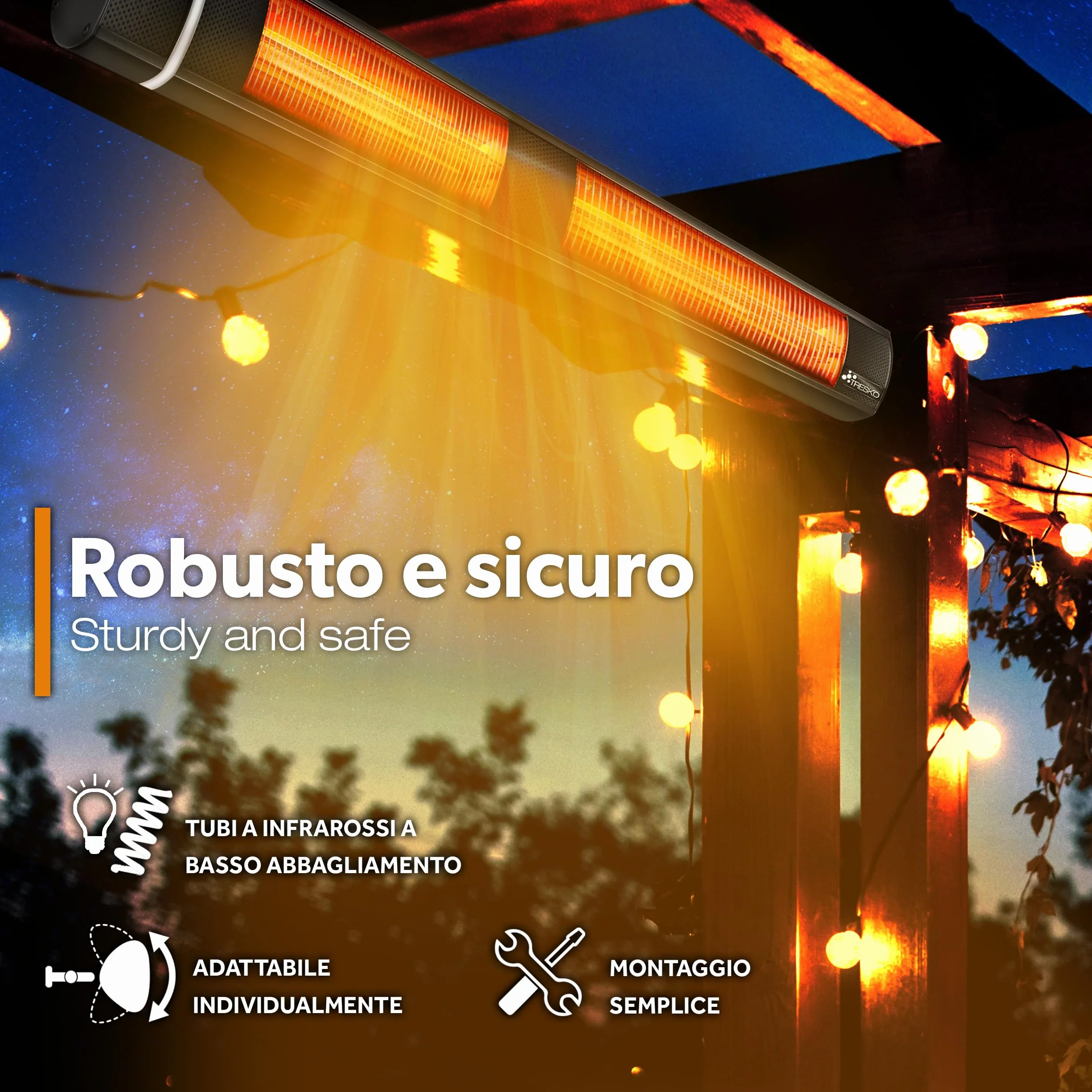 TRESKO Stufa a Infrarossi 3000W Telecomando Riscaldatore Elettrico Patio 3 Livelli Calore Riscaldatore Quarzo Nero