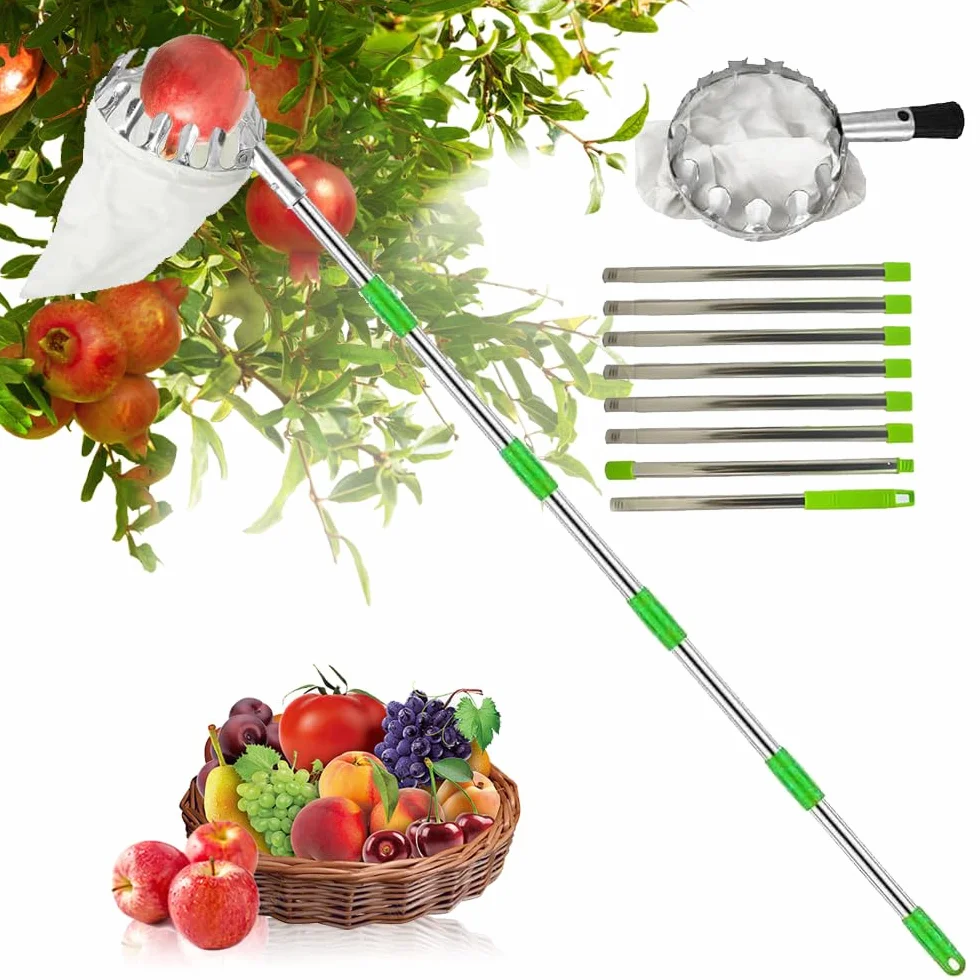 Anyingkai Raccolta di Mele,Raccogli Frutta telescopico,Raccogli fichi d'india,Raccoglitore di Frutta,Raccogli Frutta,Raccogli fichi telescopico,Raccogli Frutta con Palo in Acciaio Inox Leggero