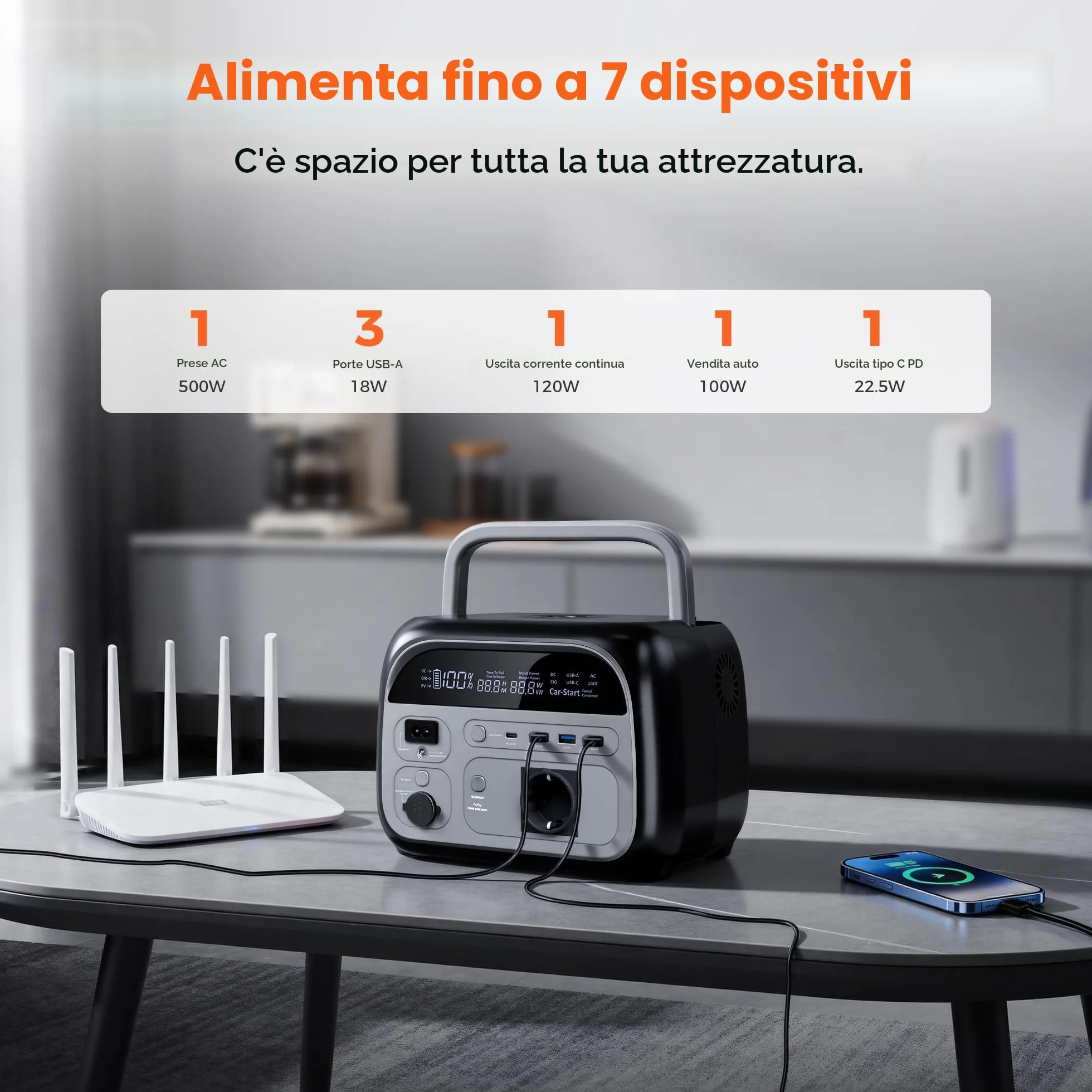 Power Station portatile da 345 Wh, generatore solare da 500 W con modalità UltraFast Batteria, LiFePO4, Power Station Solar con 220 V AC/Car Lighter Port/uscita USB per campeggio all'aperto
