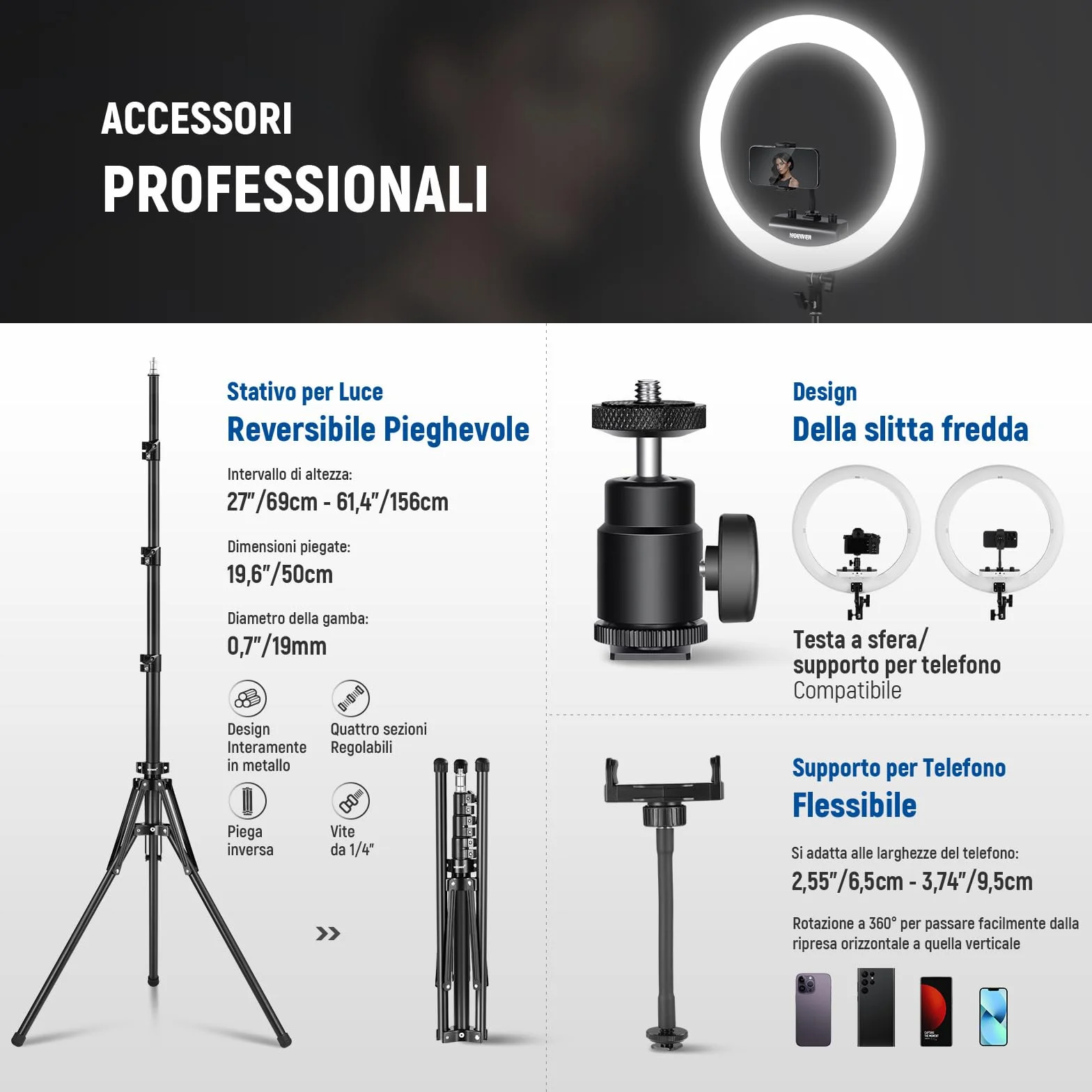 NEEWER RP18B Pro Luce Anulare Professionale 45W 2900K-7000K TLCI98 Illuminazione Morbida