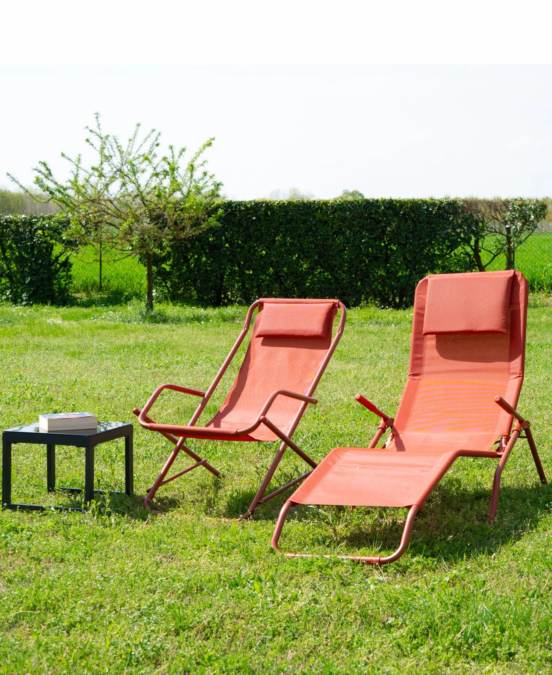 Stiliac sedia sdraio dondolino oscillante e pieghevole da giardino e balcone con cuscino imbottito - Made in Italy TERRA DI SIENA