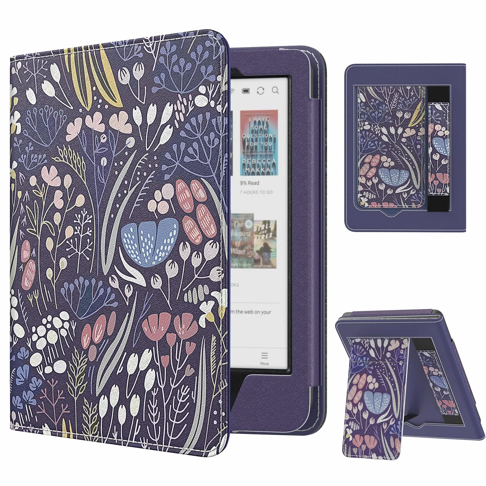 MoKo Case dla Tolino Shine Color/Shine 5(2024)/4(2022) Kobo Clara Colour/BW/2E, PU Cover z Auto-Awakening/Sleep, Slot, Pasek i Podpórka, Nocny Niebieski