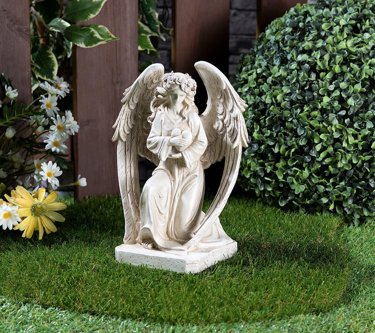 Lunartec Statue da Giardino - Angelo: Figura di Angelo Custode LED Solare, per Interni ed Esterni, 24,5 cm, IP44 (LED per Esterni, Tomba, Tomba)