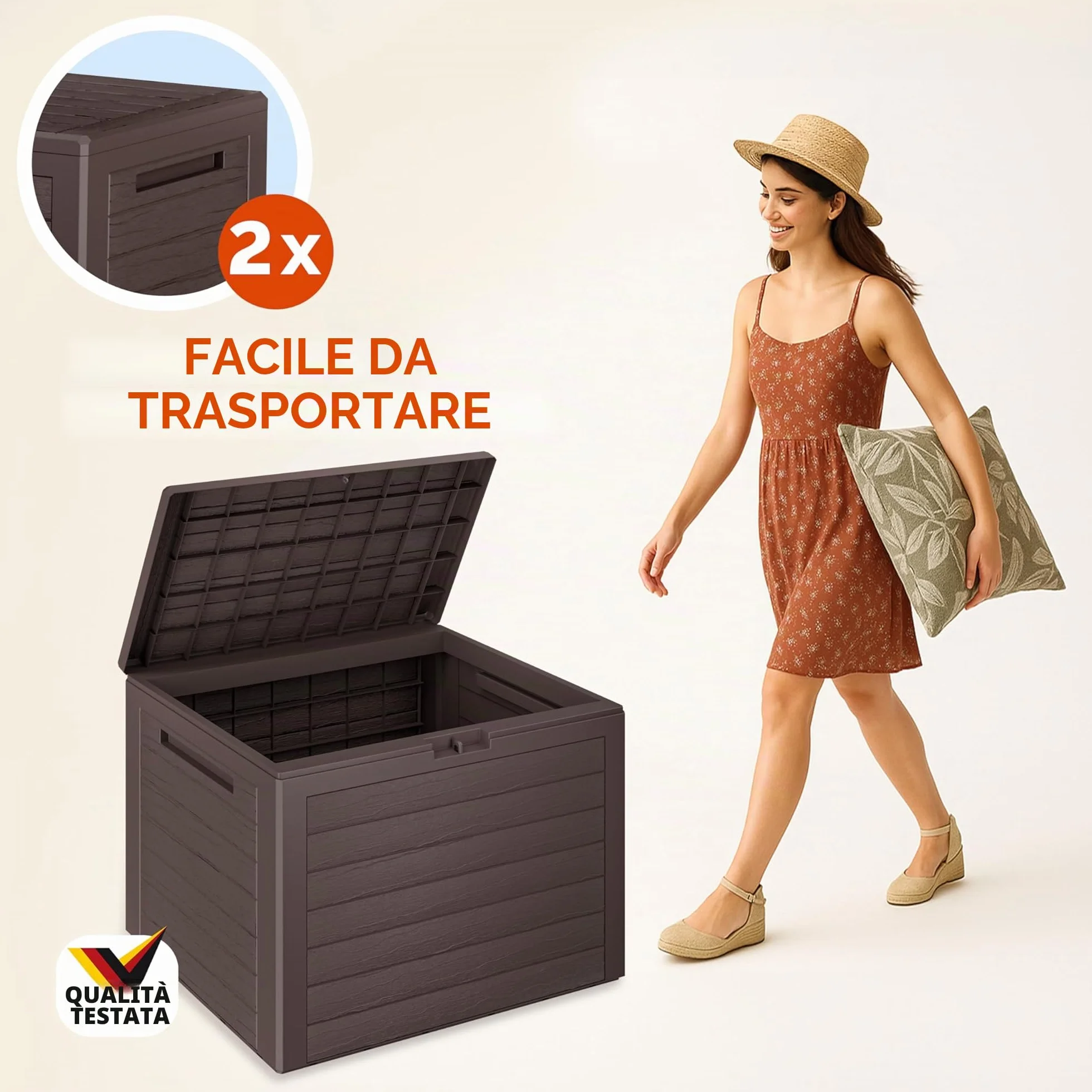 Casaria® Baule da Giardino Lille 190 L Effetto Legno Orgenizer Box Giocattoli 78x44x55cm Multibox Impermeabile Esterni
