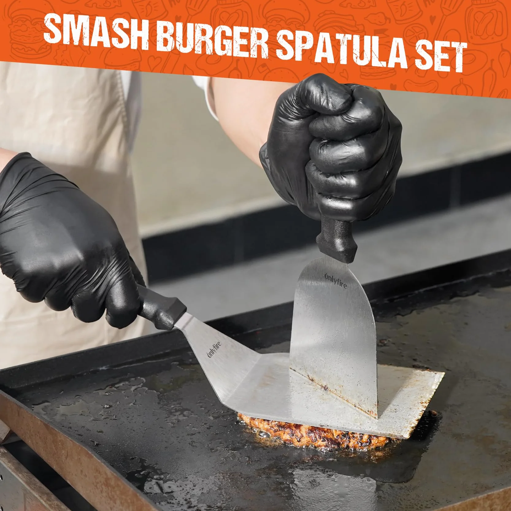 onlyfire Set di spatole professionali per barbecue, spatola per piastra in acciaio inox, spatola perforata e raschietto per griglia, kit per hamburger per grigliare, cucinare e pulire
