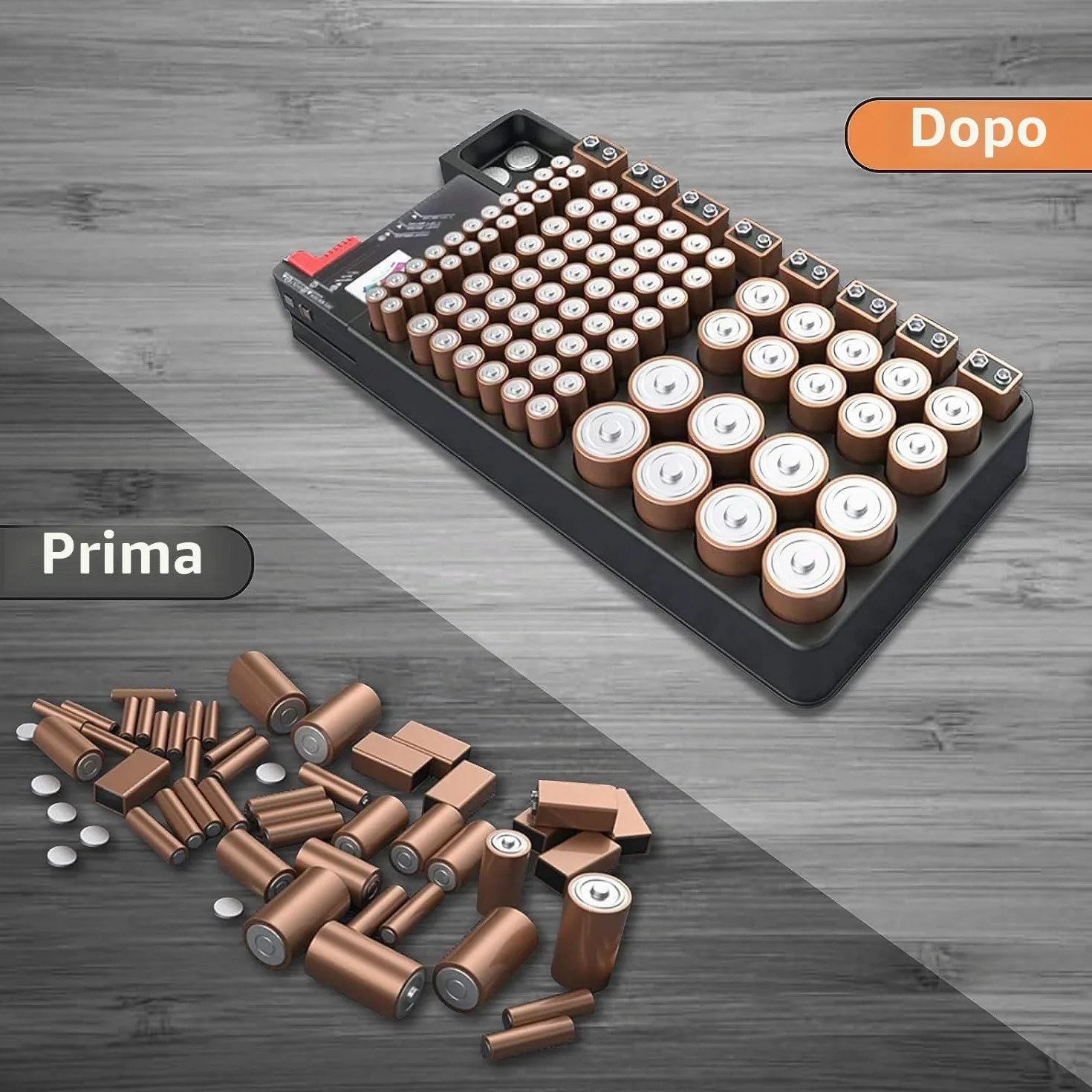 Organizzatore di Batteria 110 Slot per AAA AA 9V C D con Tester Rimovibile