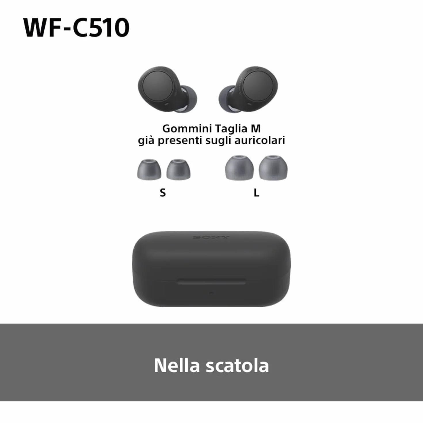Sony WFC510 True Wireless Cuffie Bluetooth Multipoint IPX4 Spotify Tap Ricarica Rapida 22h Nero