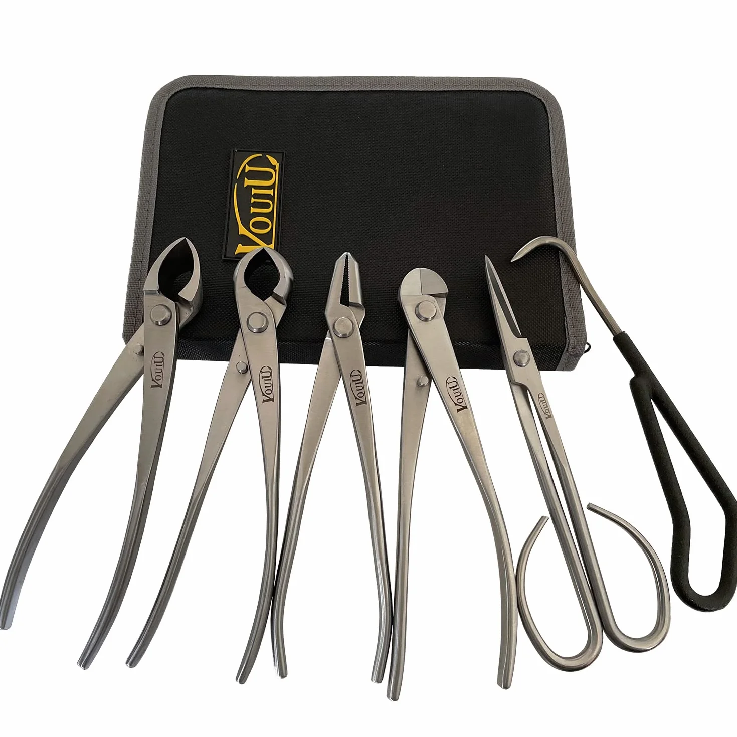 vouiu Set di attrezzi per bonsai da 6 pezzi, taglierina concava, pinza jin, tagliafili, bonsai e ganci radici