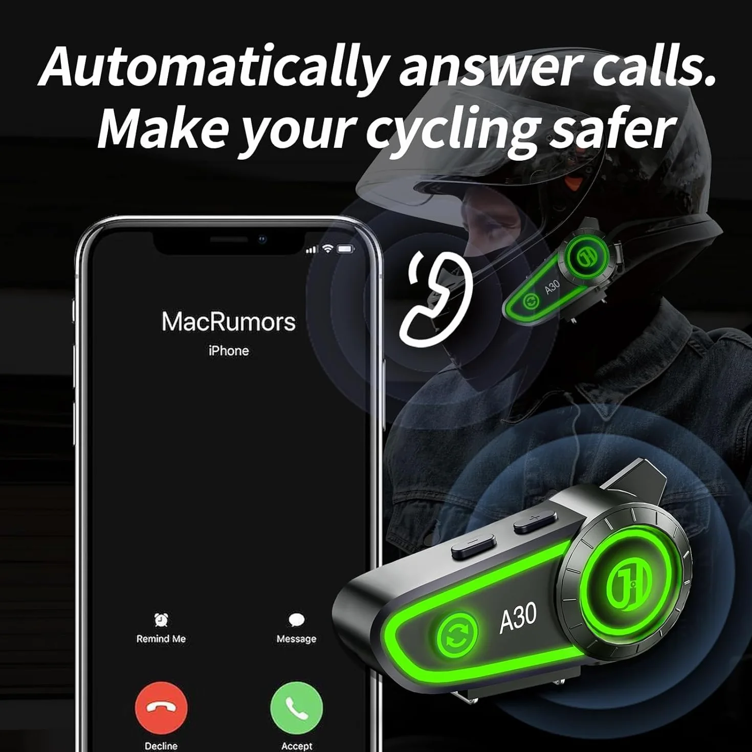 DSTELIN Casco Moto Auricolare Bluetooth 5.3 IPX7 Impermeabile con Riduzione del Rumore FM CVC Nero