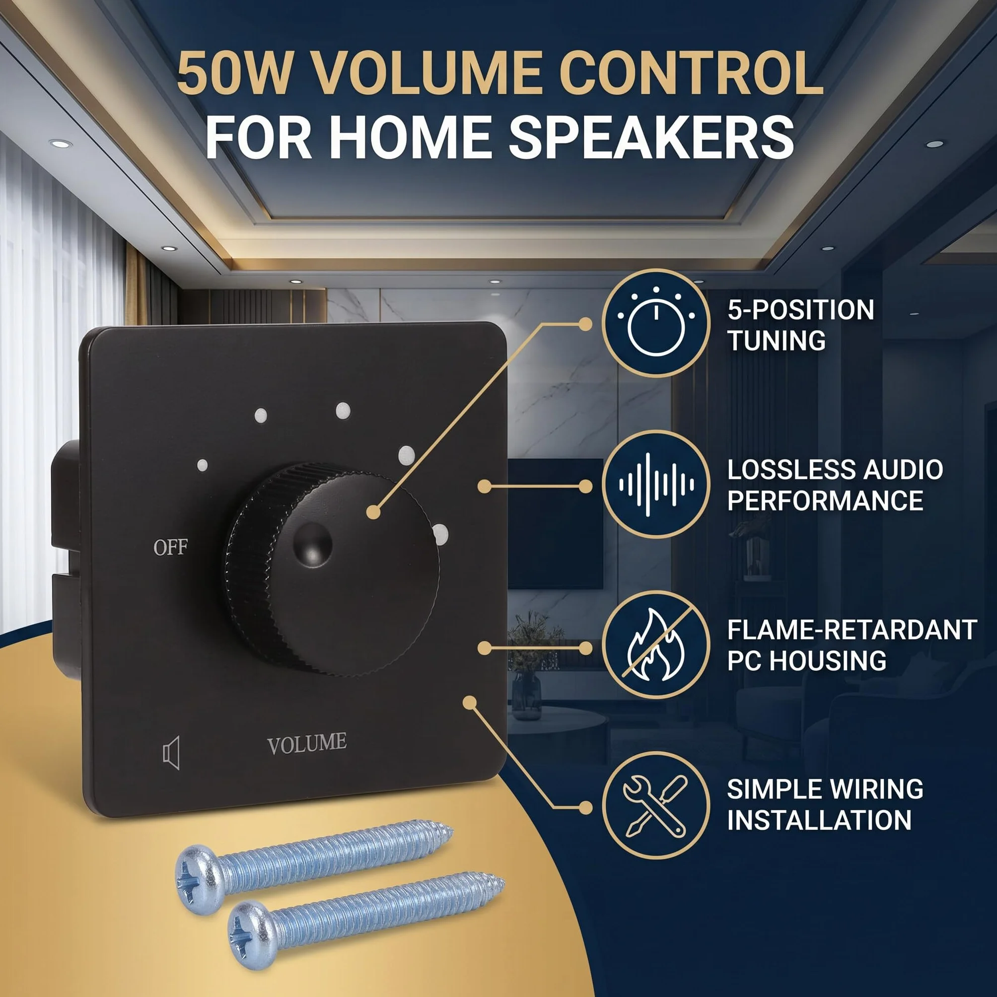 Yosoo Health Gear Controller Volume 50 W Montato a Parete 5 Marce per Altoparlanti Domestici