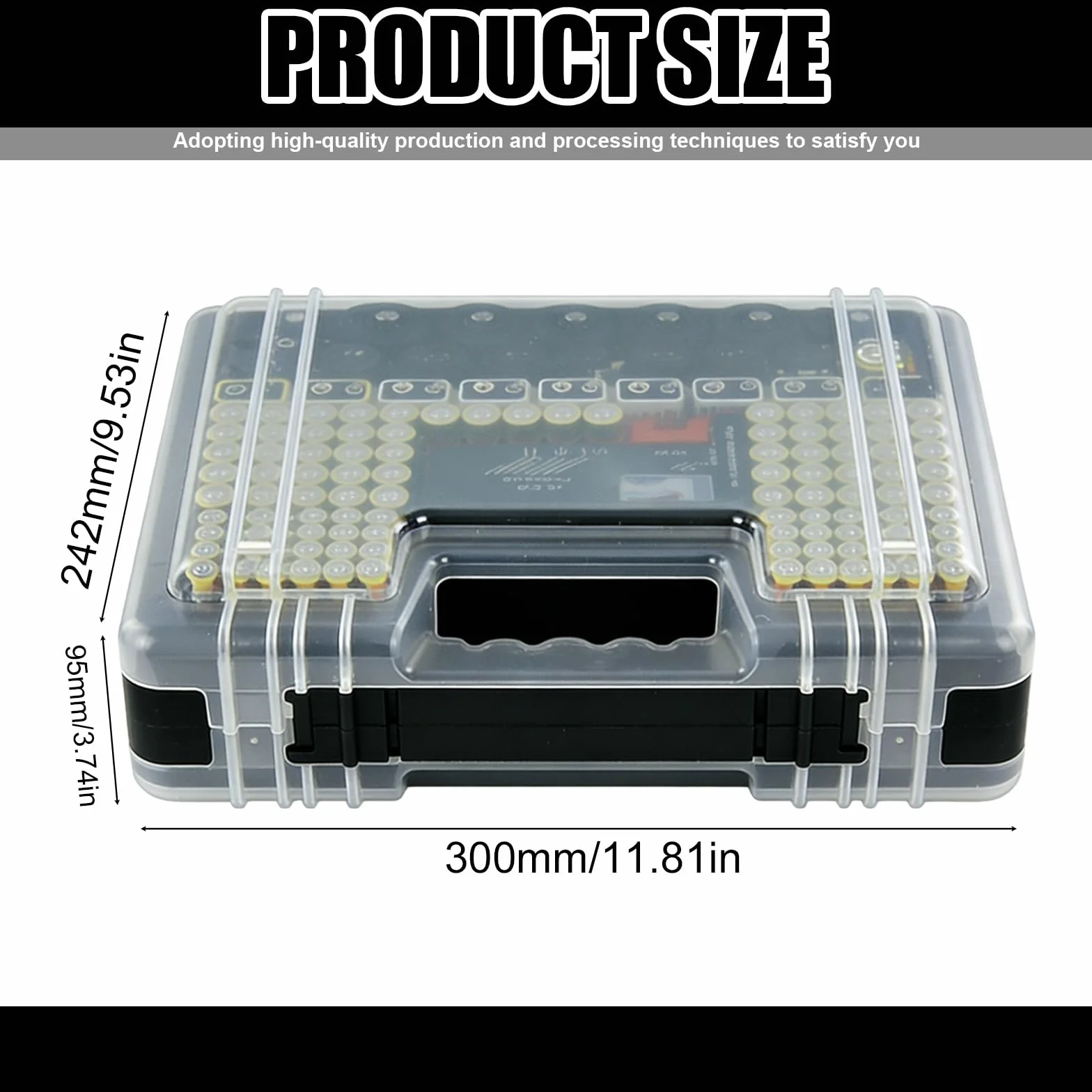 Scatola per batterie con tester 239 pezzi organizer compatibile AAA AA C D 9V nera