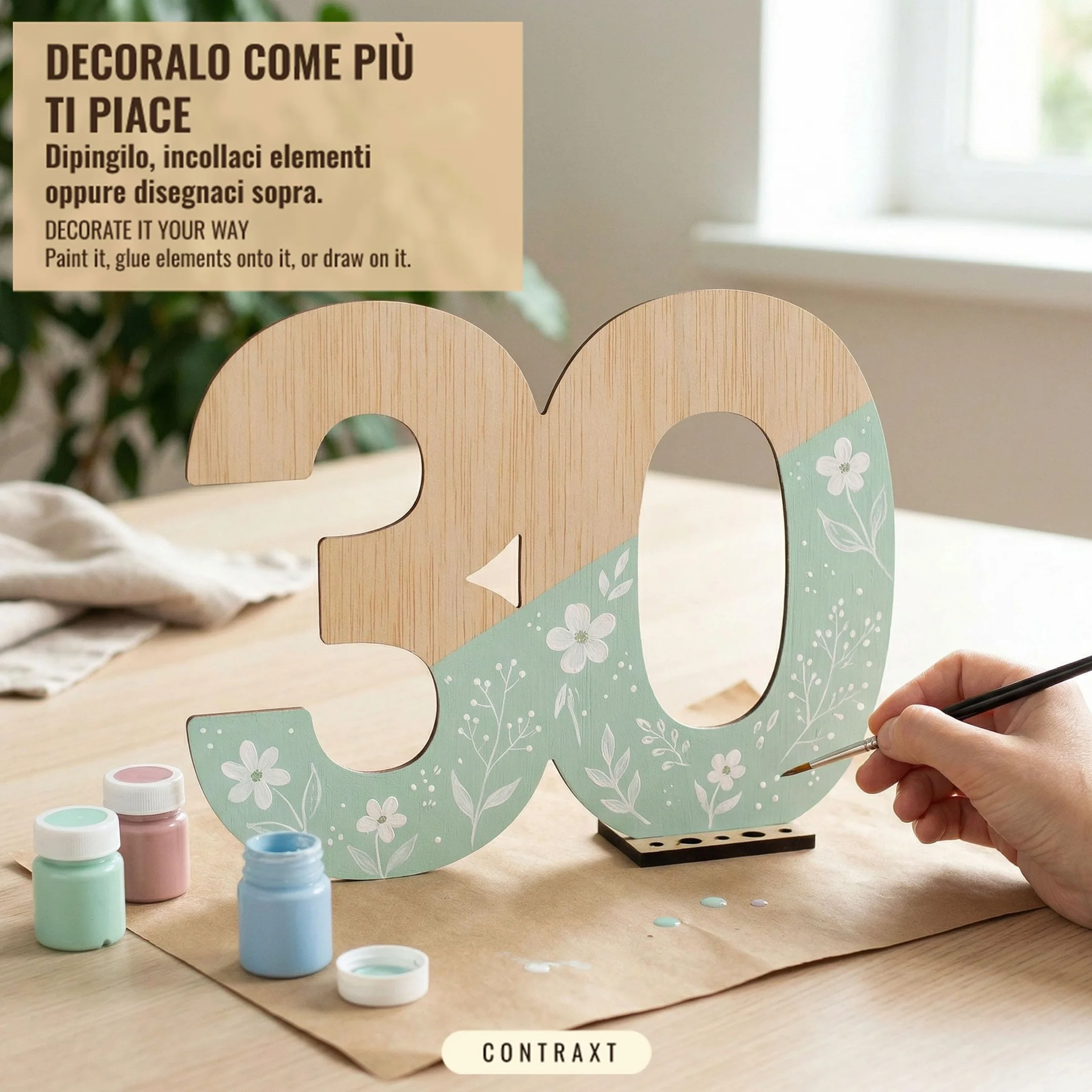 CONTRAXT Biglietto Auguri 30 Anni legno, Idee regalo Compleanno donna uomo
