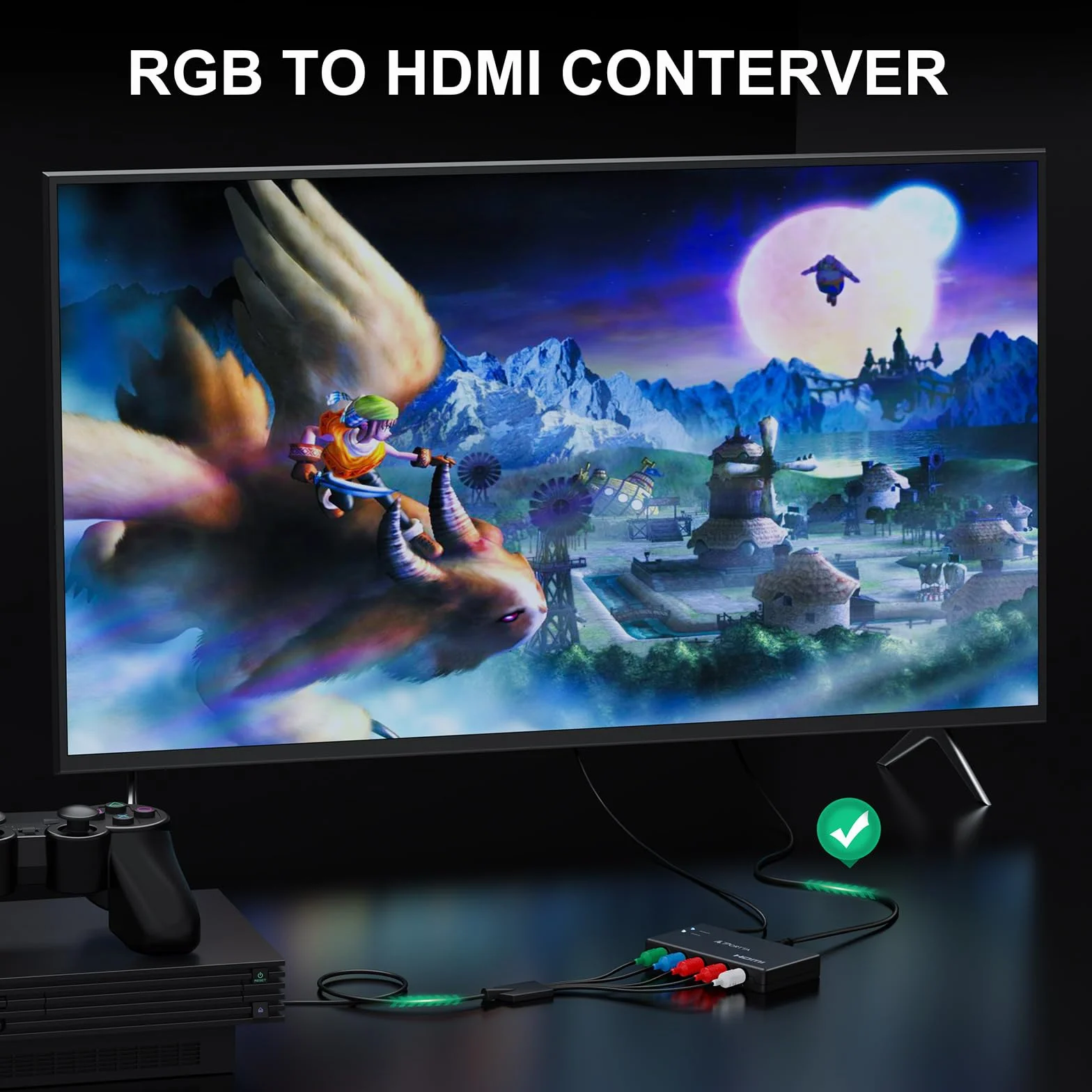 PORTTA Convertitore da componente a HDMI, adattatore YPbPr a HDMI, 1080p 60Hz, compatibile PS2 PS3 Xbox 360