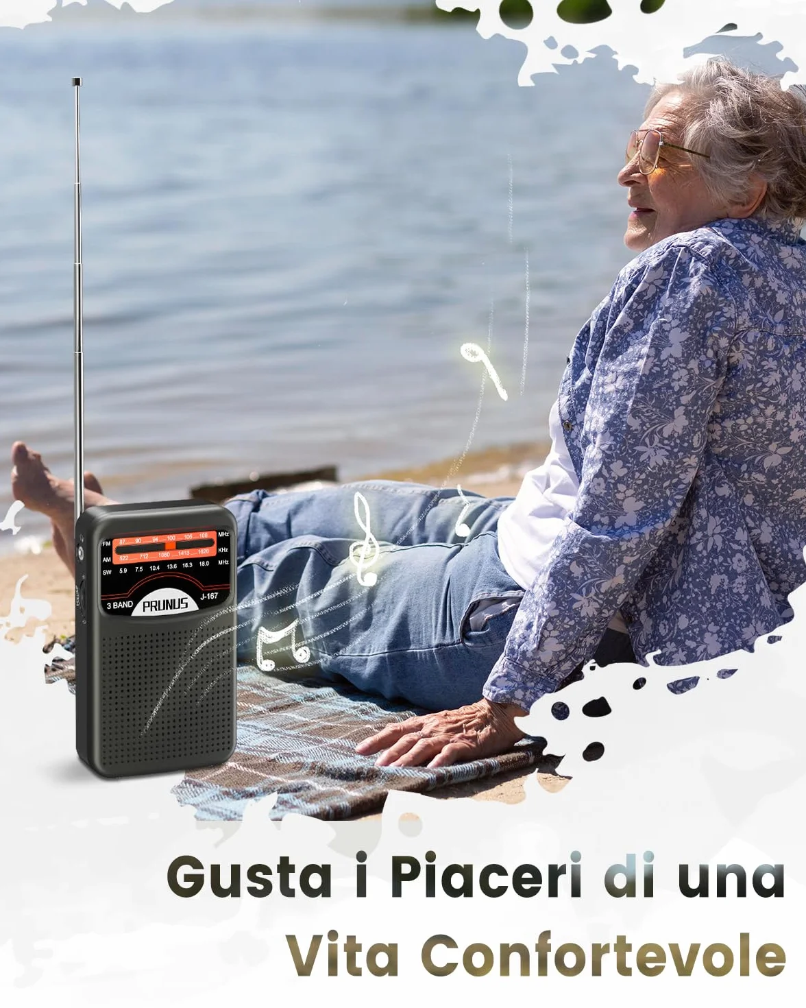 PRUNUS J-167 Radio Portatile Ricaricabile FM/AM con Jack/Cinturino, Nero