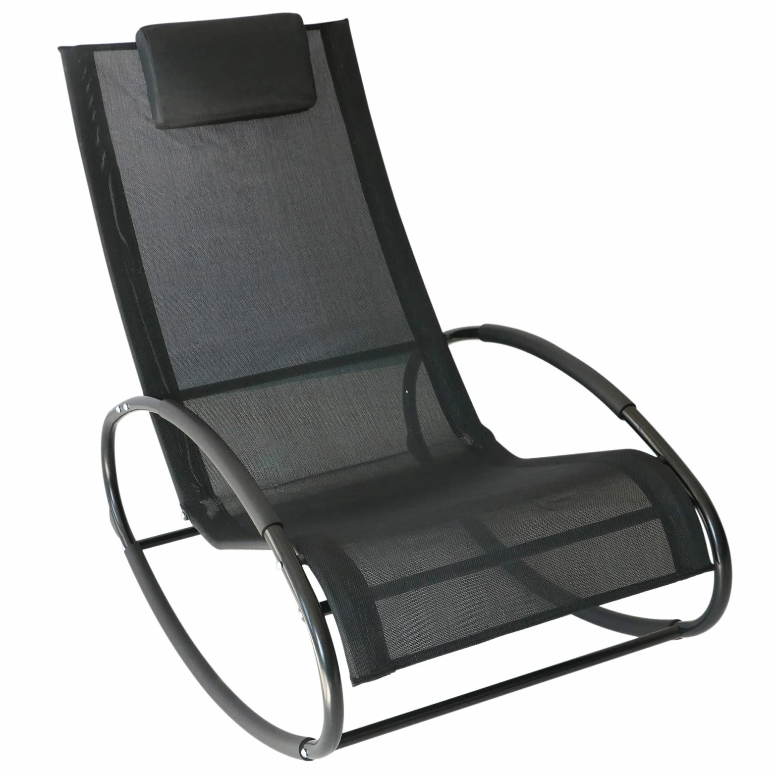 Outsunny Sdraio da Giardino Zero Gravity, Sedia a Dondolo Ergonomica con Cuscino e Tessuto Traspirante per Interno ed Esterno, Nera, 105x62x88 cm