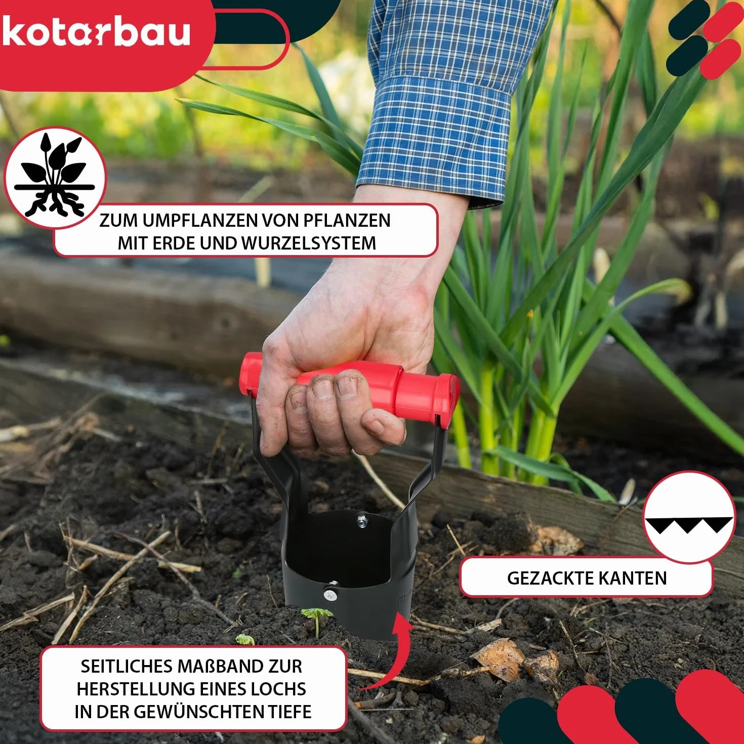 KOTARBAU® Piantabulbi - 23 cm - Piantabulbi - Puntale - Acciaio verniciato a polvere - Ausilio per la piantagione - Per piantare bulbi - Nero - Accessori da giardino - Trapano per buche