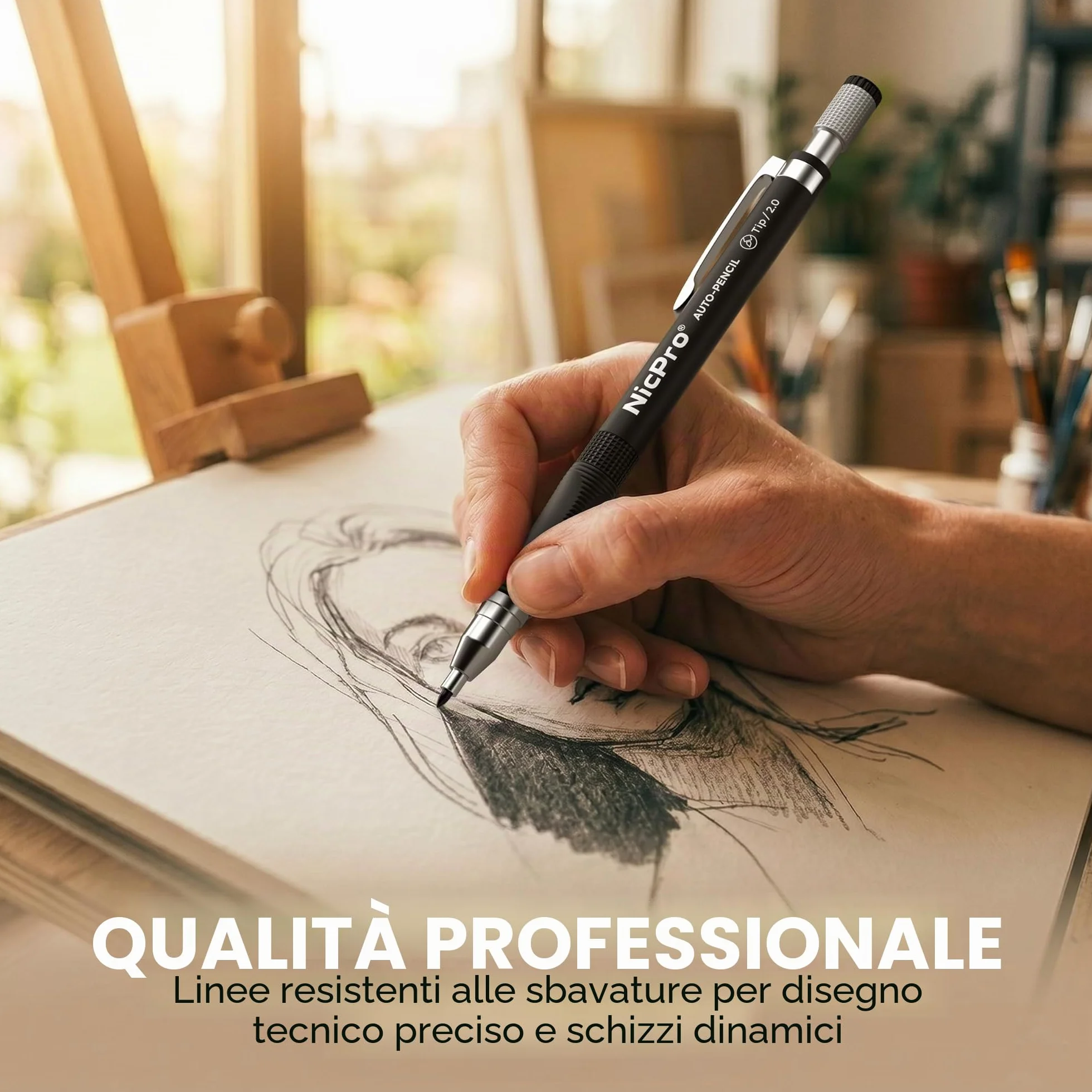 Nicpro 6 Pezzi 2mm Matite Meccaniche Set con 16 Tubo Mine HB & 2B, Gomma, Temperamatite per Artista, Disegno
