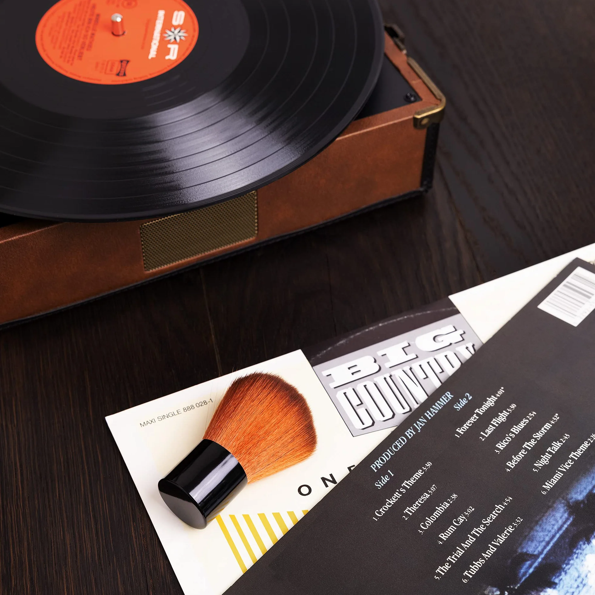 kwmobile Pennello Giradischi Pulisci Vinile Antipolvere Setole Nylon Brush Pulizia Disco LP EP Accessori